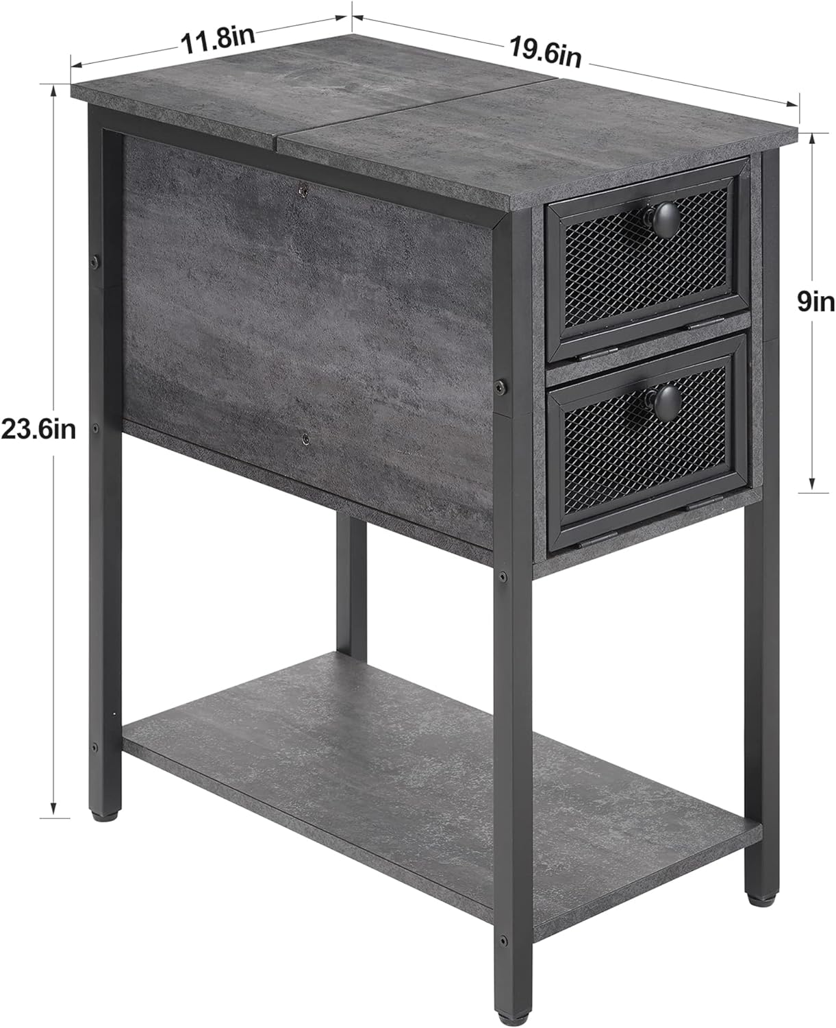 VECELO 24''Tall Flip Top Narrow Side Table with Storage Shelf for Living Room - VECELO