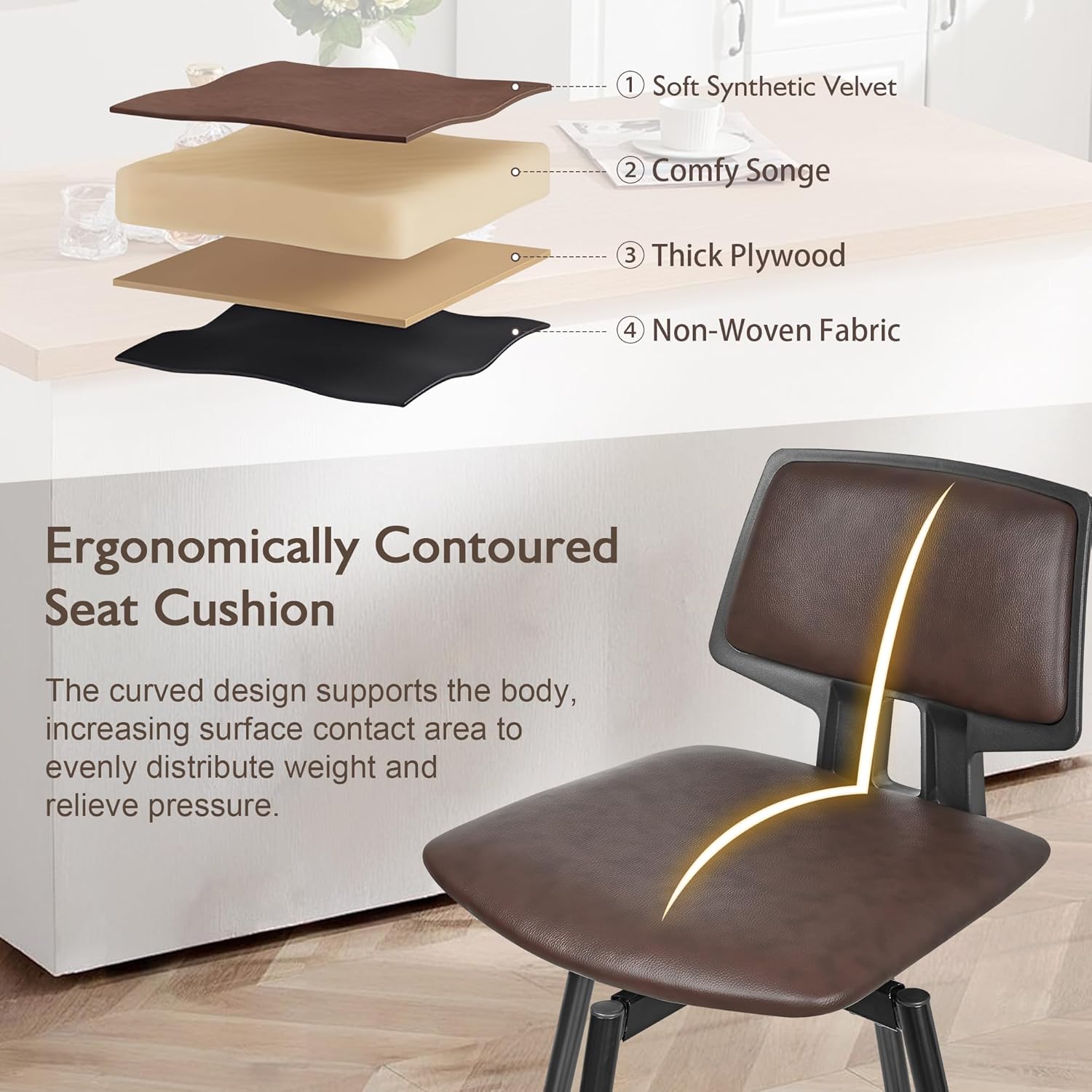 VECELO Swivel Upholstered Bar Stools Set of 2