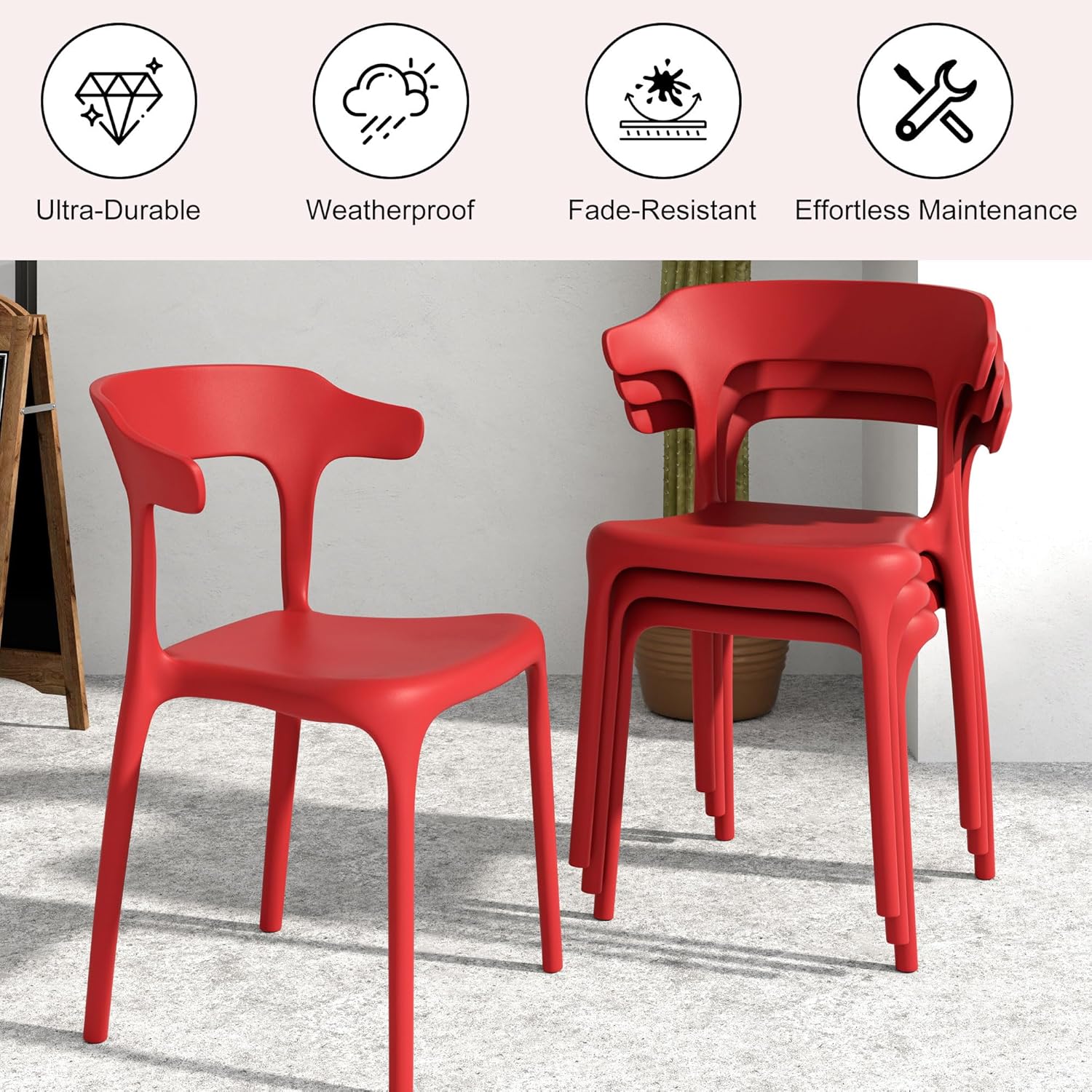 VECELO 4 Pack Plastic Stacking Chairs