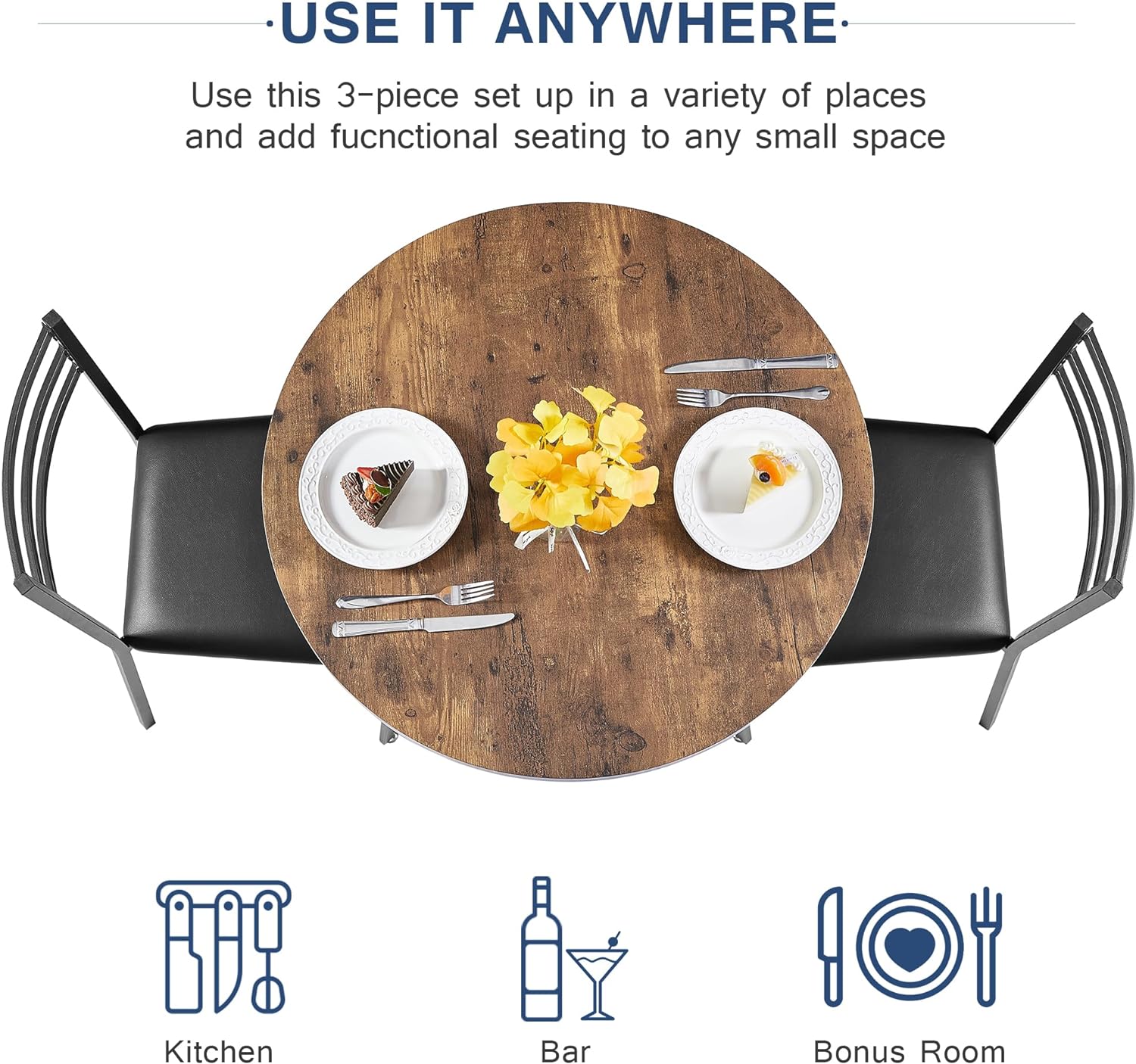 VECELO 3 Piece Kitchen Dining Room Set - VECELO