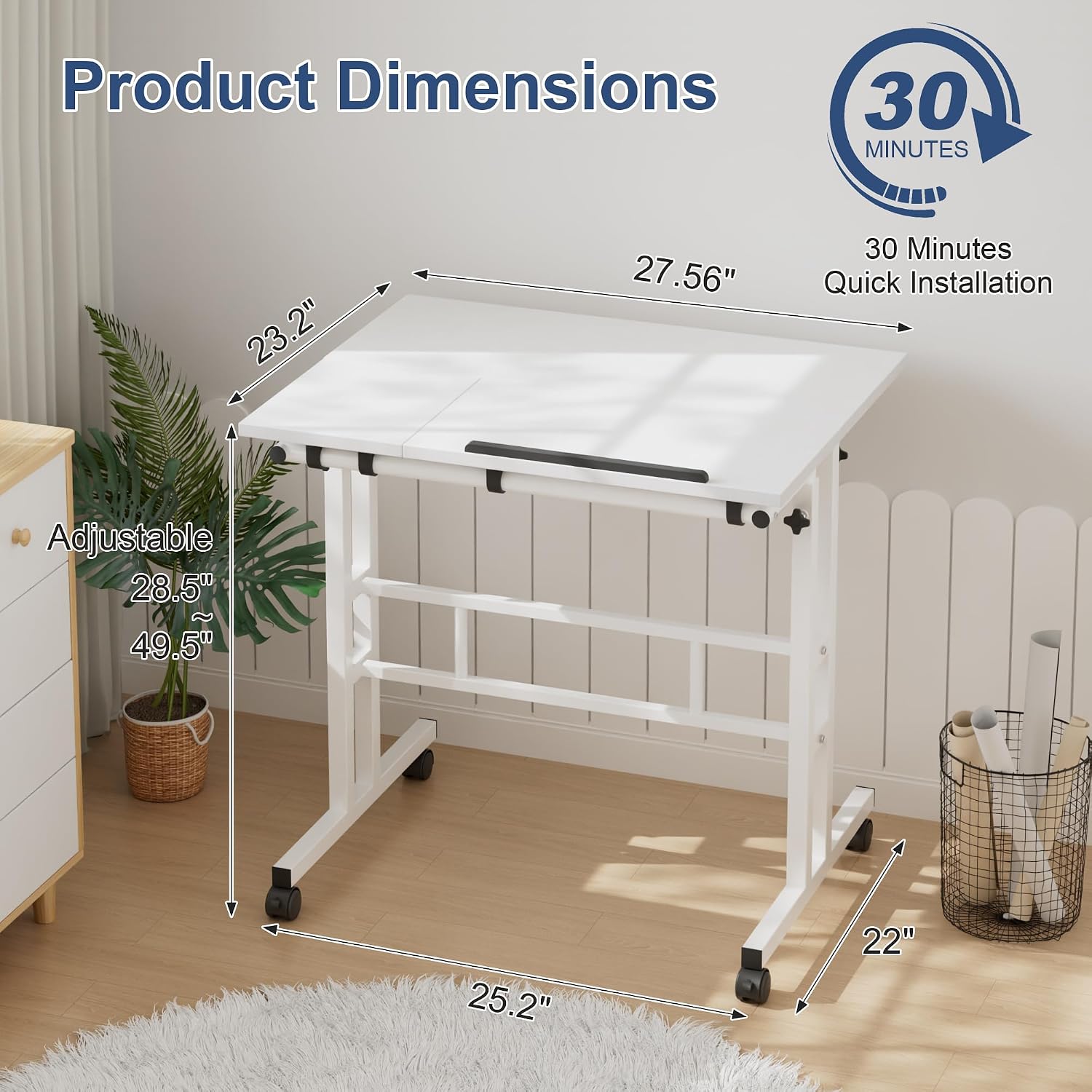 VECELO Mobile Small Standing Desk Adjustable Height, Computer Workstations with Tiltable Tabletop