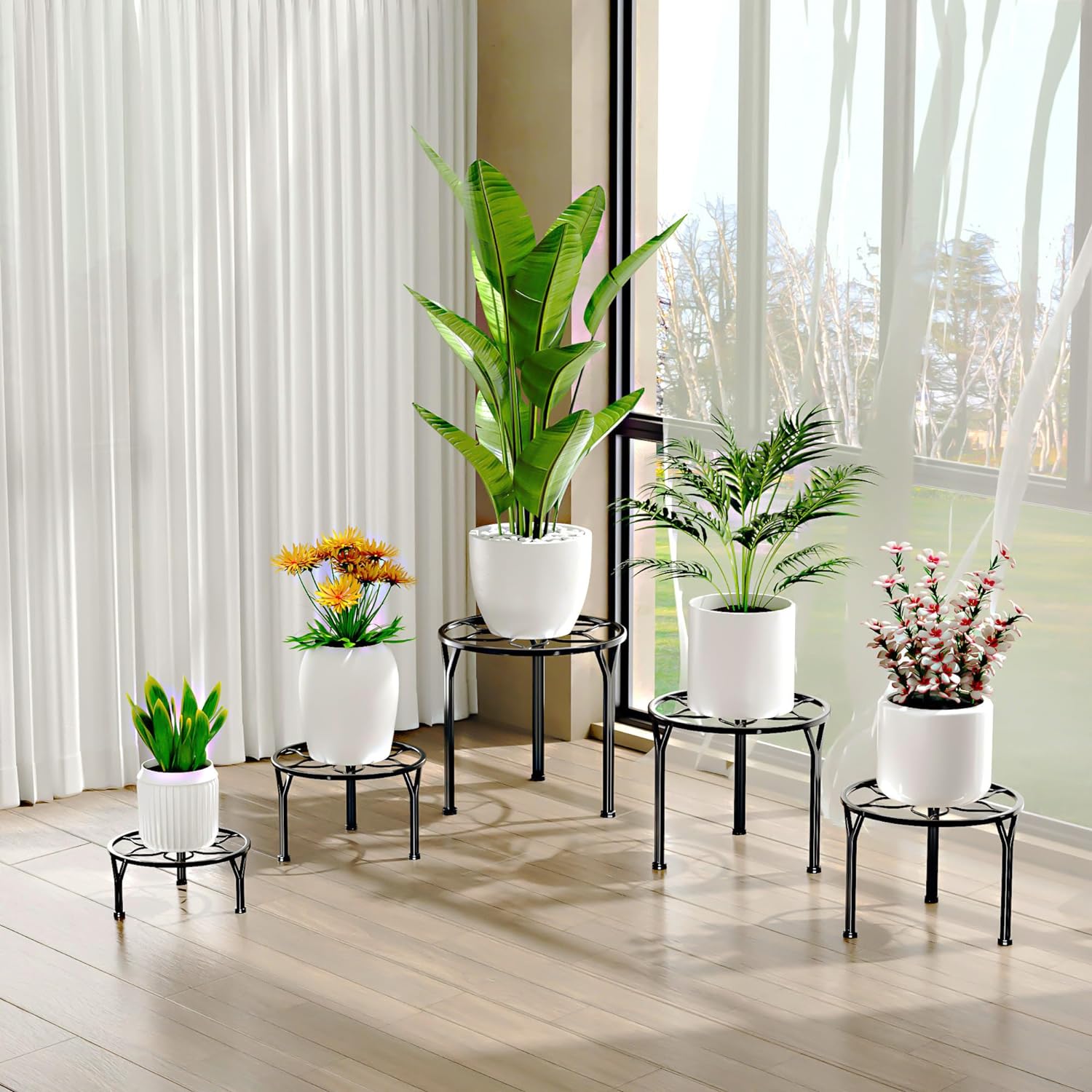 VECELO 5-Pack Metal Plant Stands for Indoor Plants - VECELO