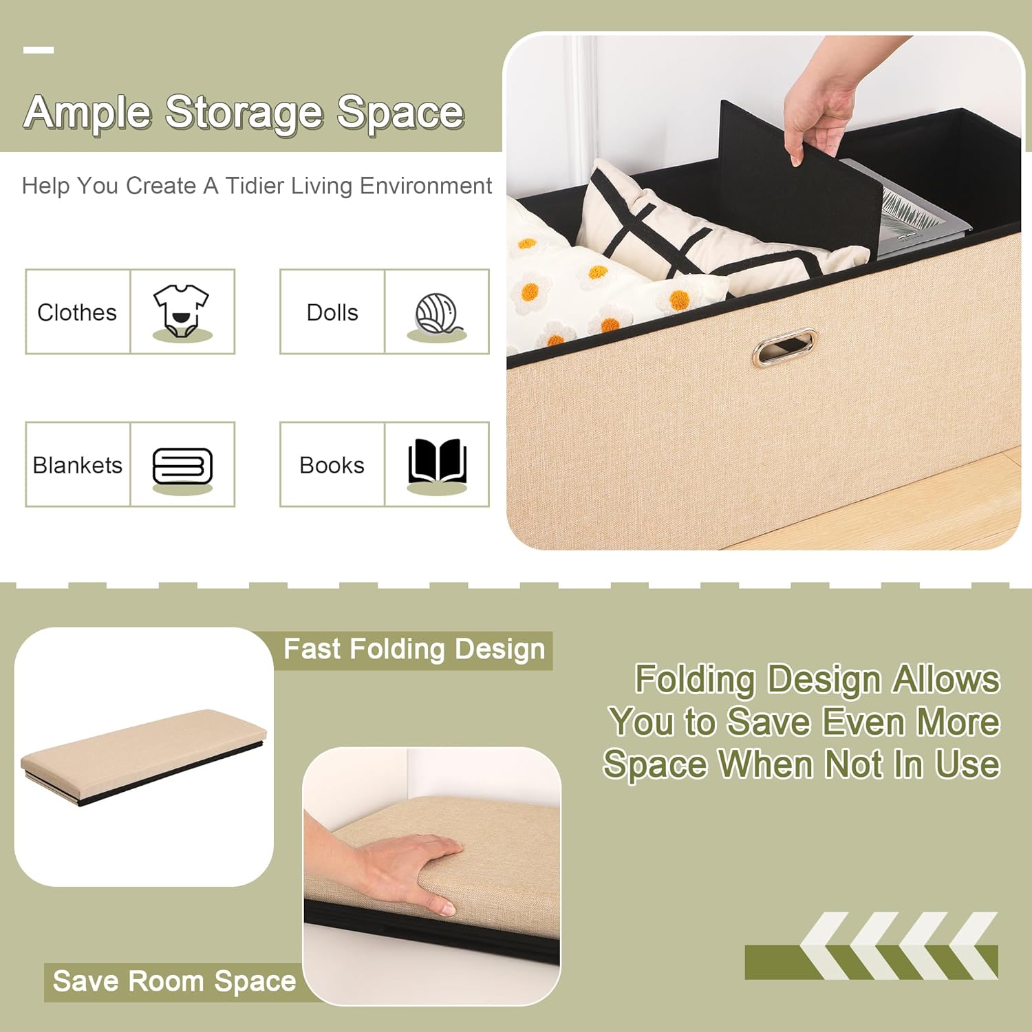 VECELO Folding Storage Ottoman Bench