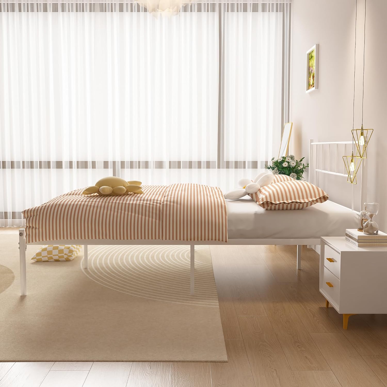 VECELO Bed Frame, 14 Inch Metal Platform with Headboard, Heavy Duty Steel Slat Support - VECELO