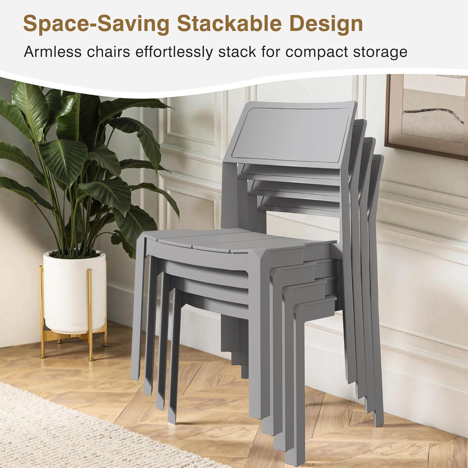 VECELO Dining Chairs Set of 4, Stackable Plastic Kitchen Chairs