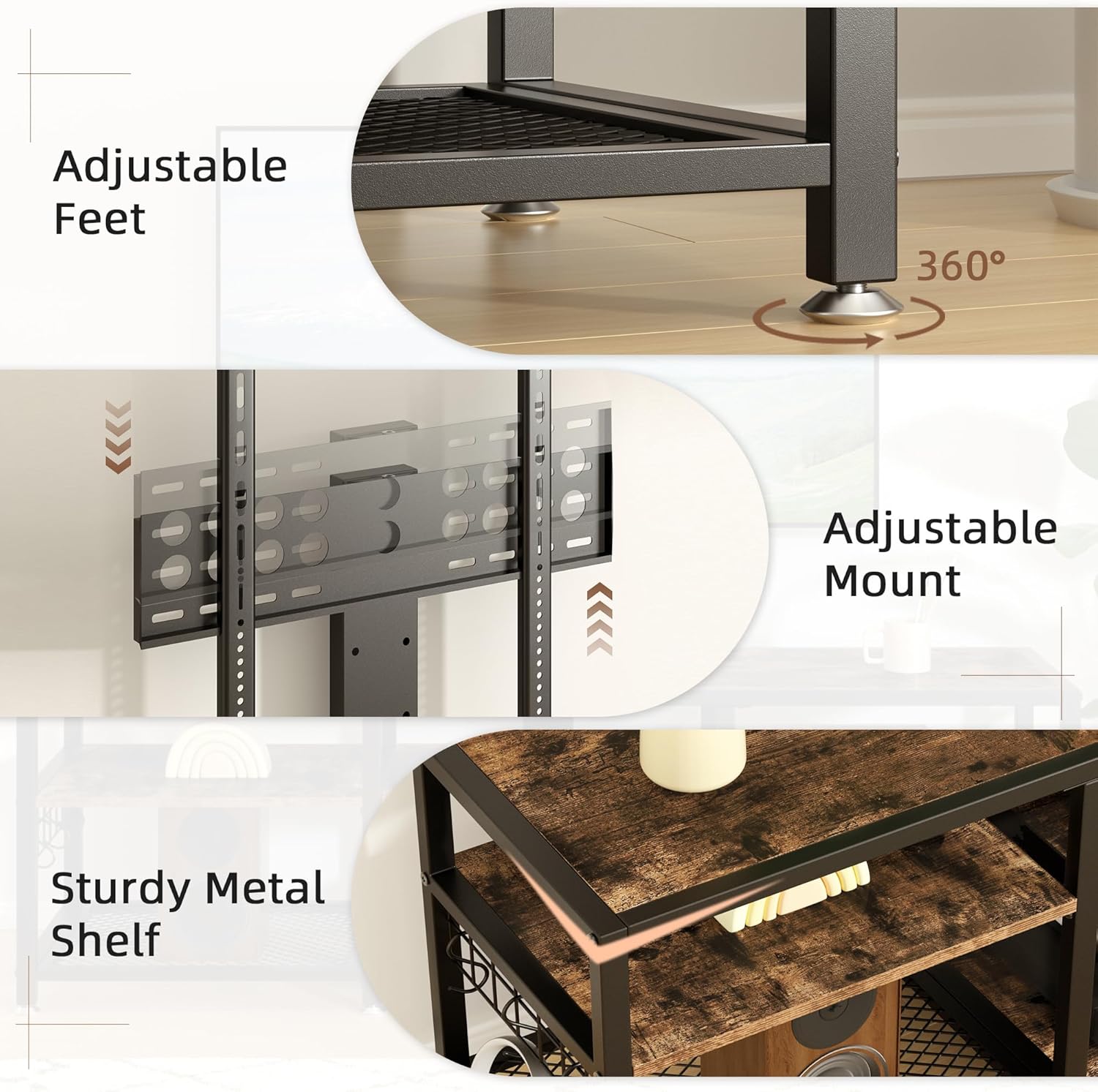 VECELO TV Stand with Mount and Power Outlets