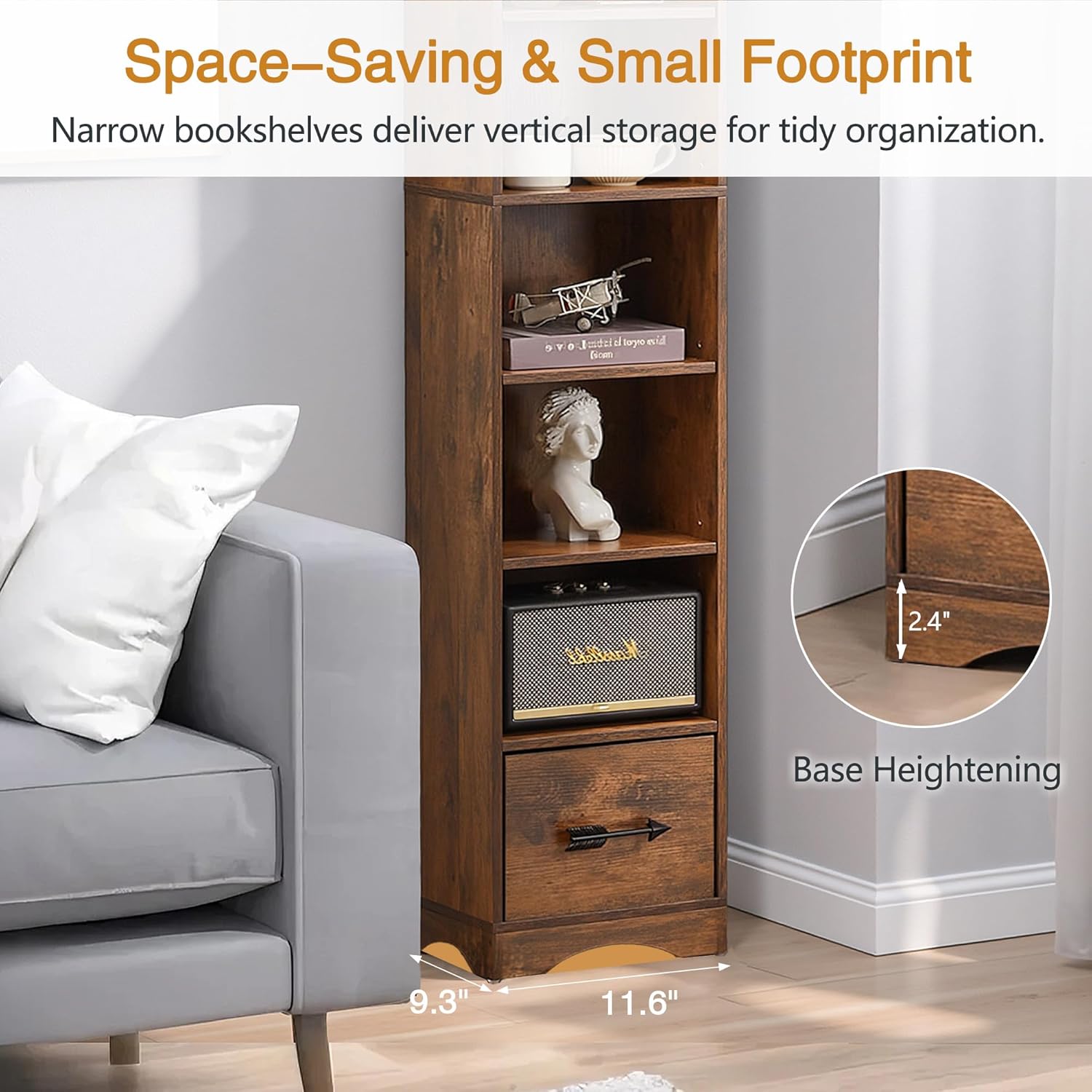 VECELO 8-Tier Tall Narrow Bookshelf