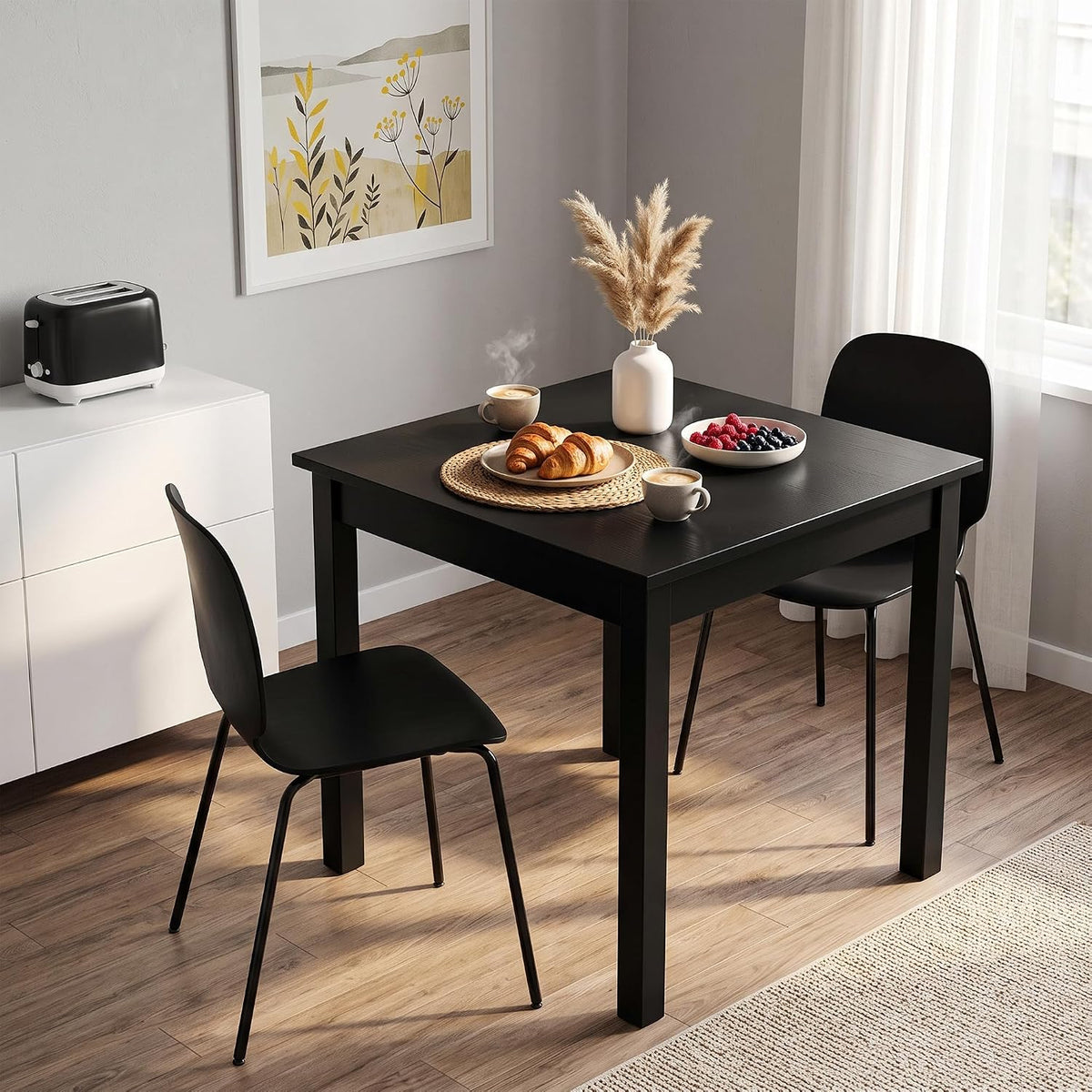 VECELO Square Dining Table for 2-4 People 29” x 29” Compact Kitchen Table with Solid Wood Legs