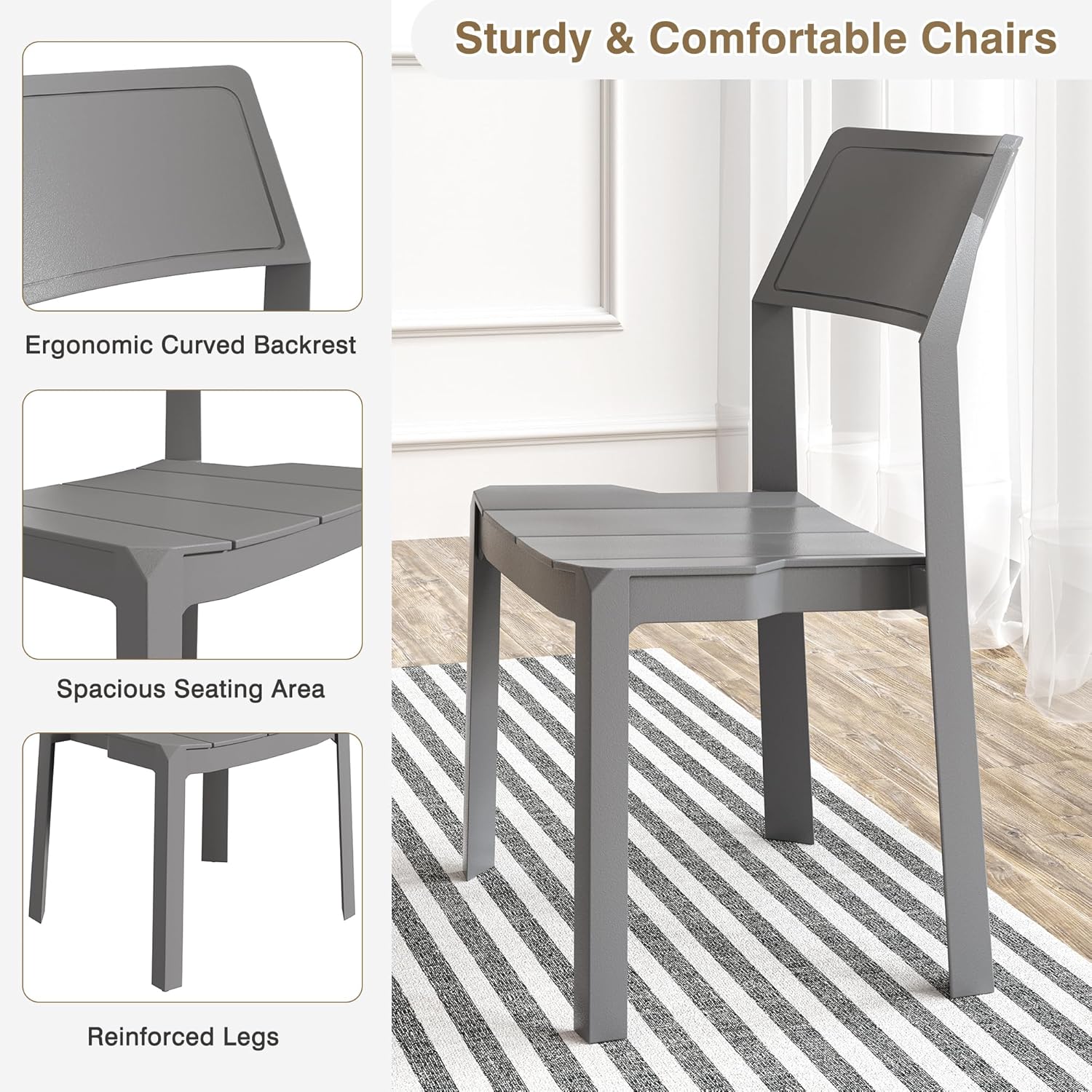 VECELO Dining Chairs Set of 4, Stackable Plastic Kitchen Chairs