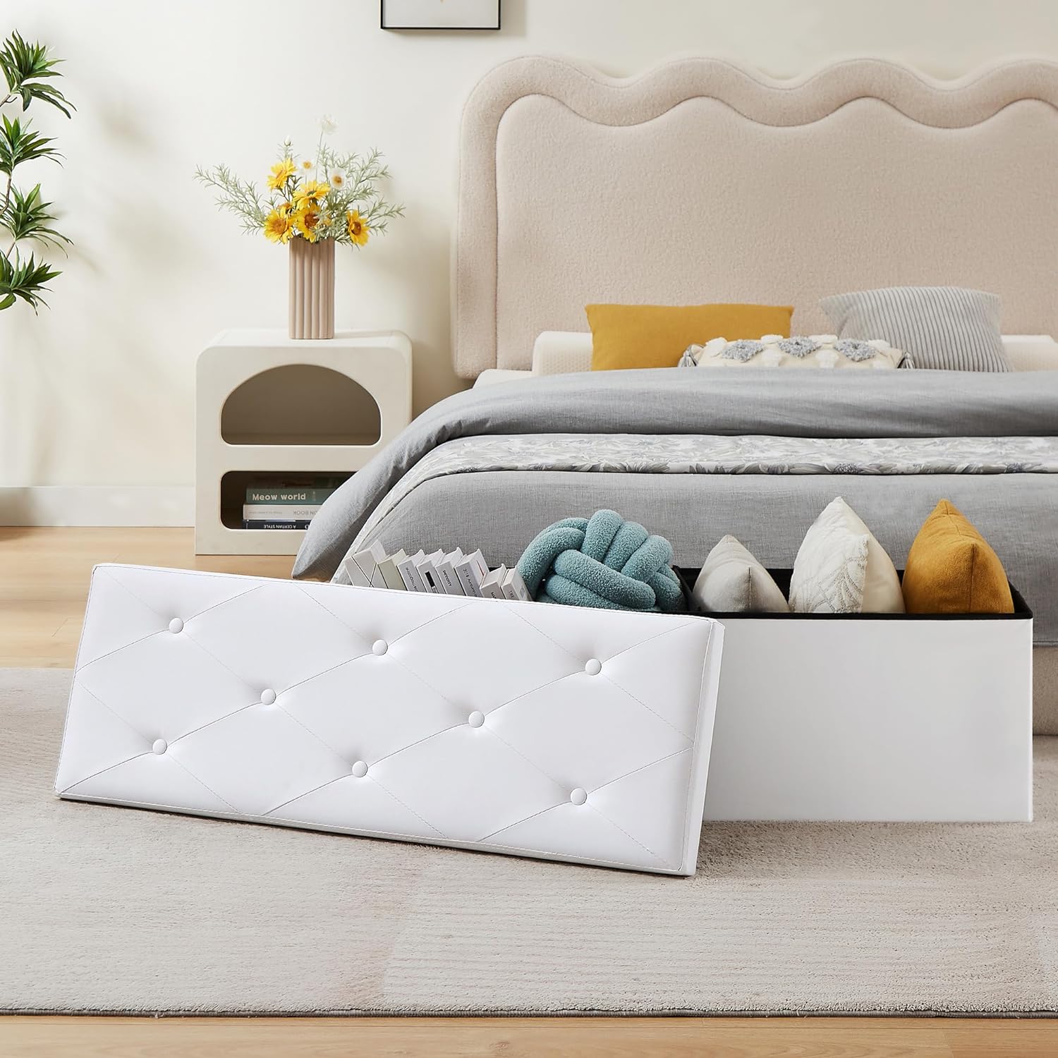 VECELO Storage Ottoman Bench End of Bed 43'' Footstool Footrest Stool Shoestool