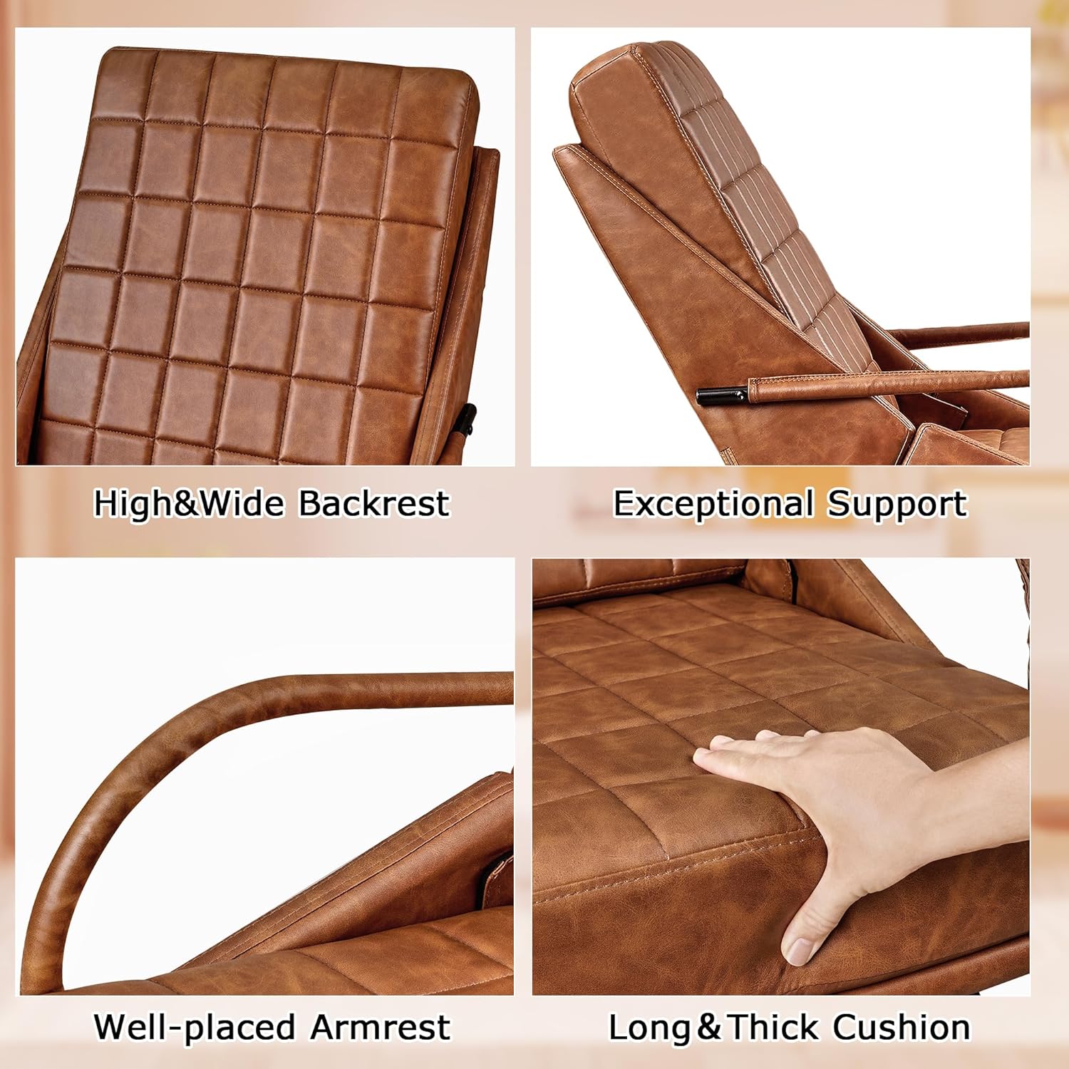 VECELO Rocking Chair Nursery Leather Glider Rocker with High Backrest