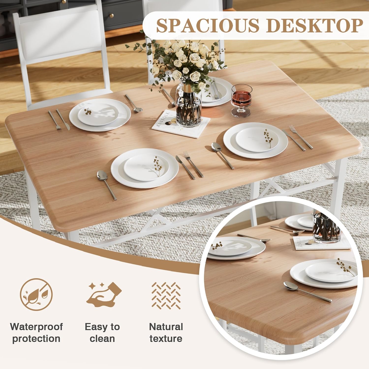 VECELO Dining Table Set for 4 with Chairs