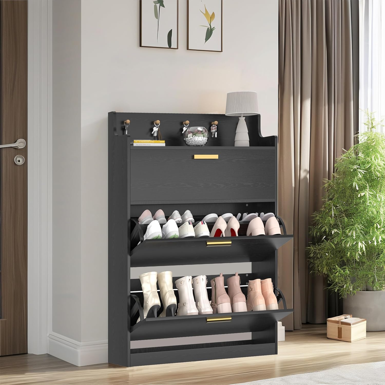 VECELO Shoe Cabinet with Flip Drawers for Entryway