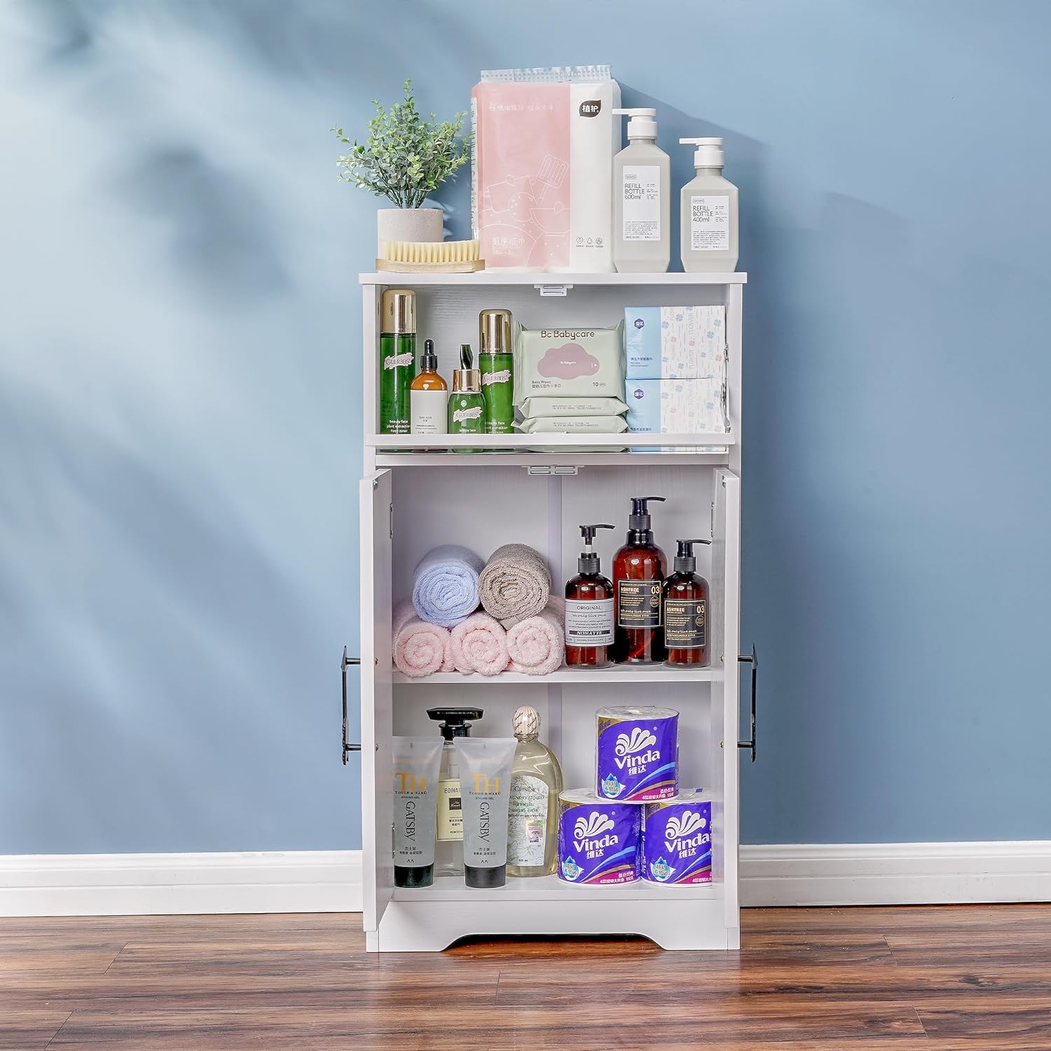 VECELO Mega Toilet Holder Cabinet Stand Bathroom Storage Organizer of Rolls & Paper Towel