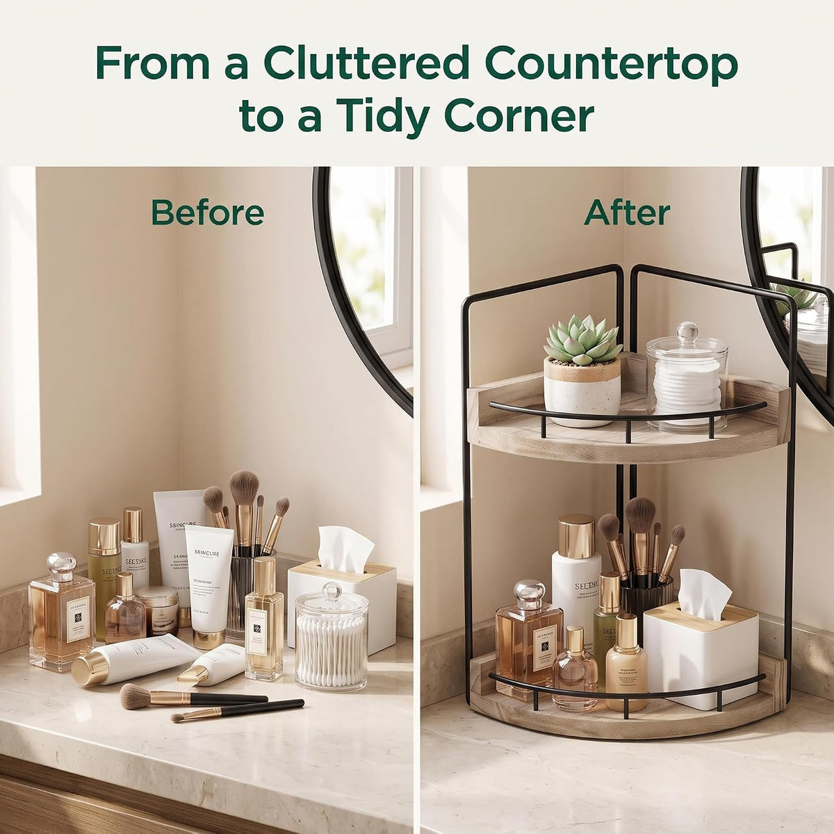 VECELO 2/3-Tier Free Standing Corner Shelf
