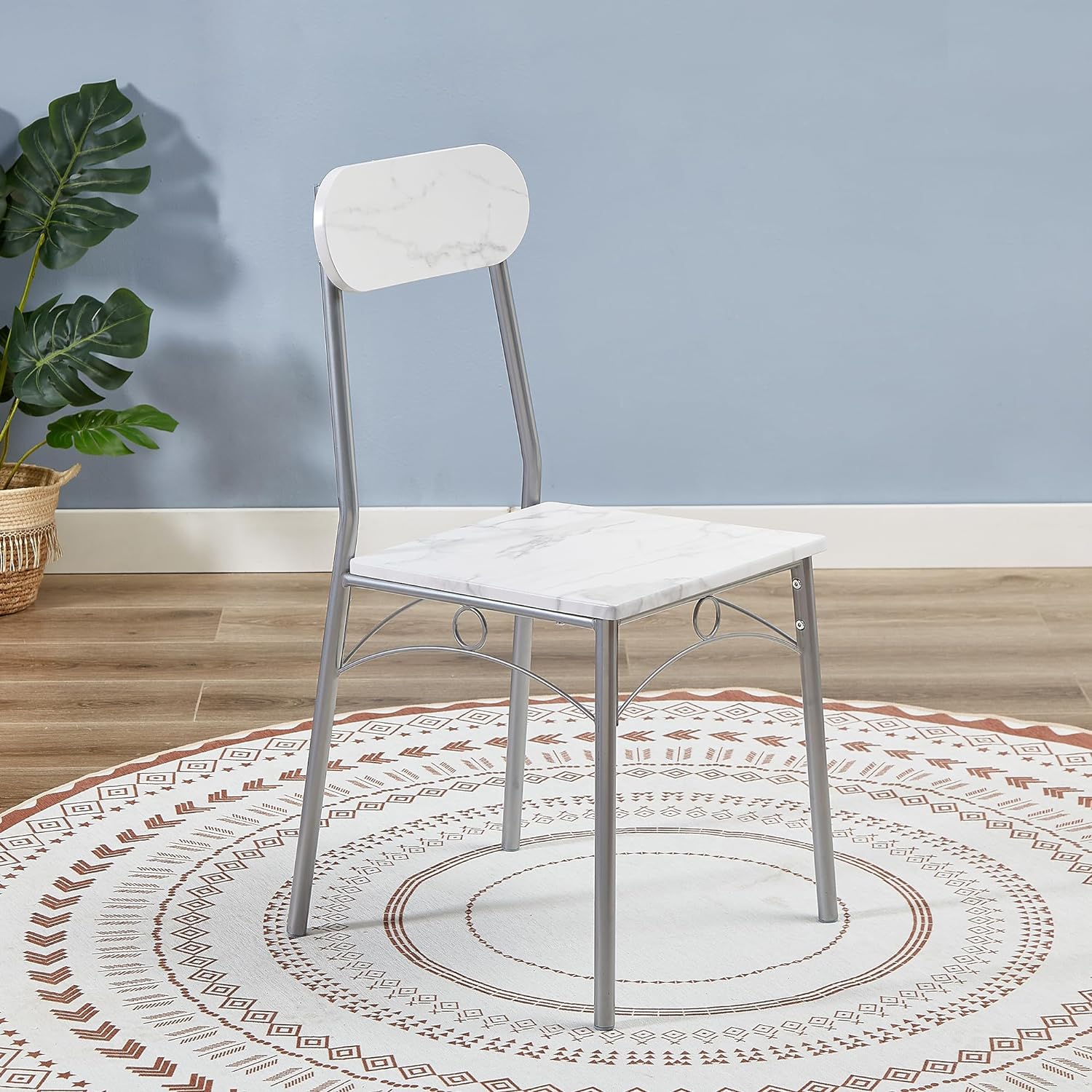 VECELO Farmhouse Style 5 Piece Dining Table Set Metal and Wood Rectangular Table with 4 Chairs - VECELO