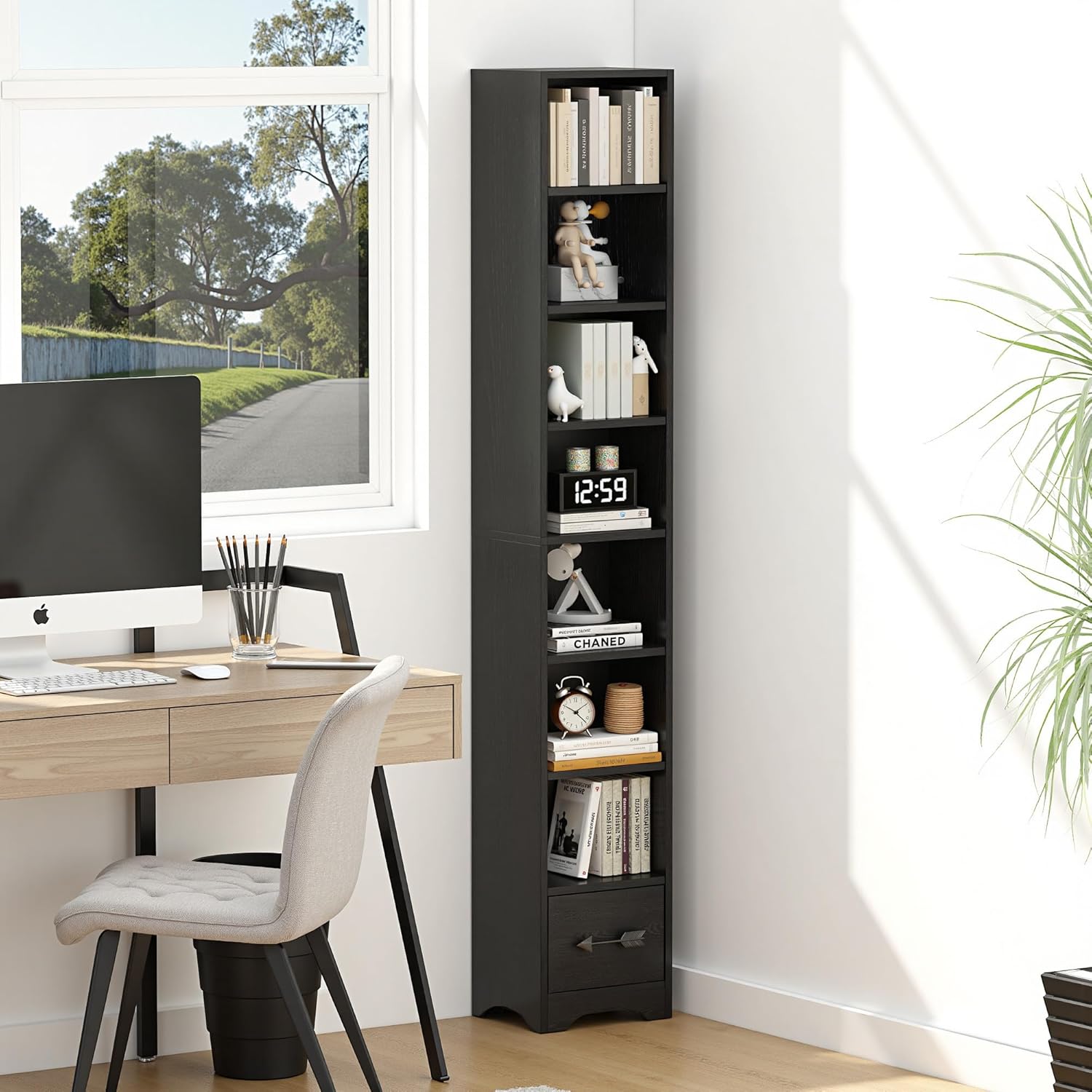 VECELO 8-Tier Tall Narrow Bookshelf