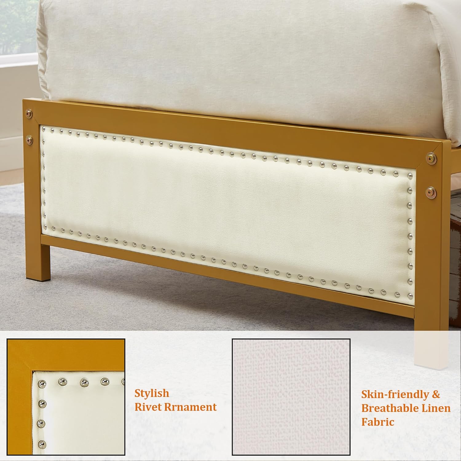 VECELO Bed Frame with Linen Fabric Headboard and Footboard No Box Spring Needed - VECELO