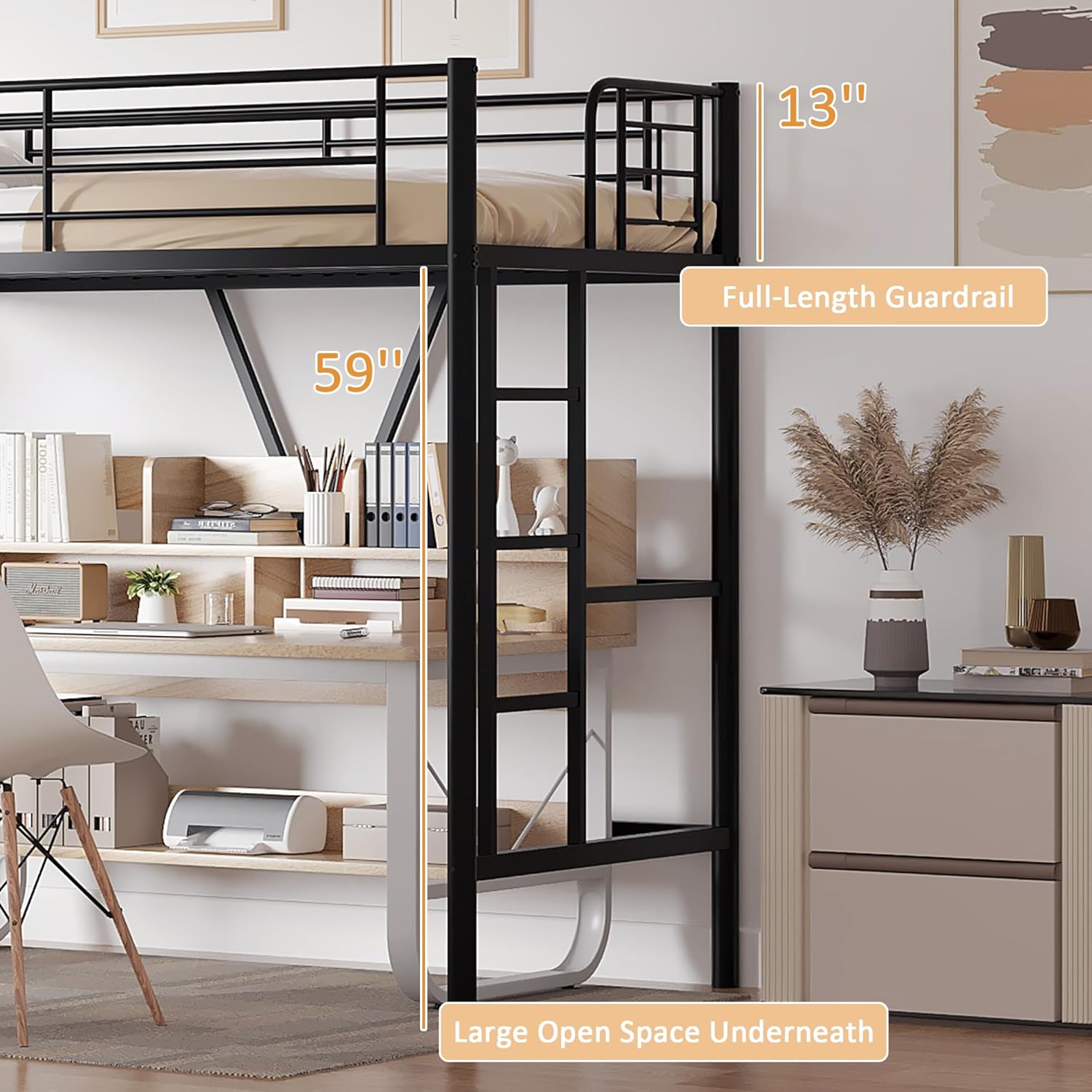 VECELO Metal Loft Bed Twin Size