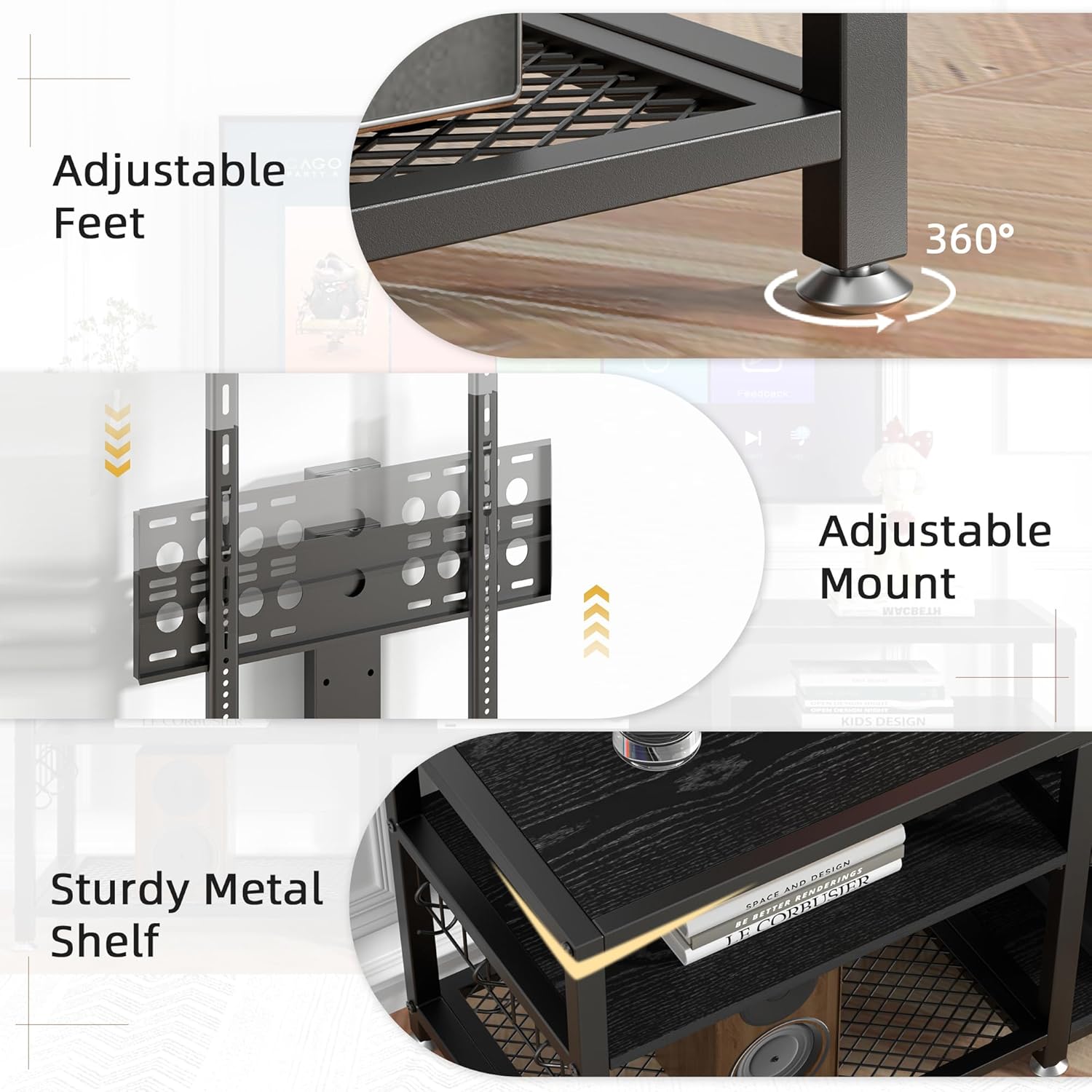 VECELO TV Stand with Mount and Power Outlets