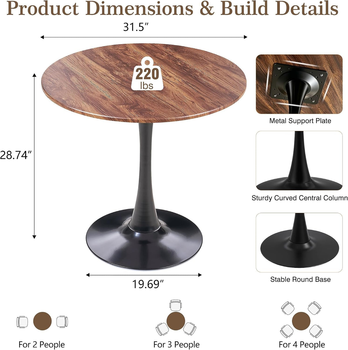 VECELO Round Dining Table, Mid-Century Tulip Table