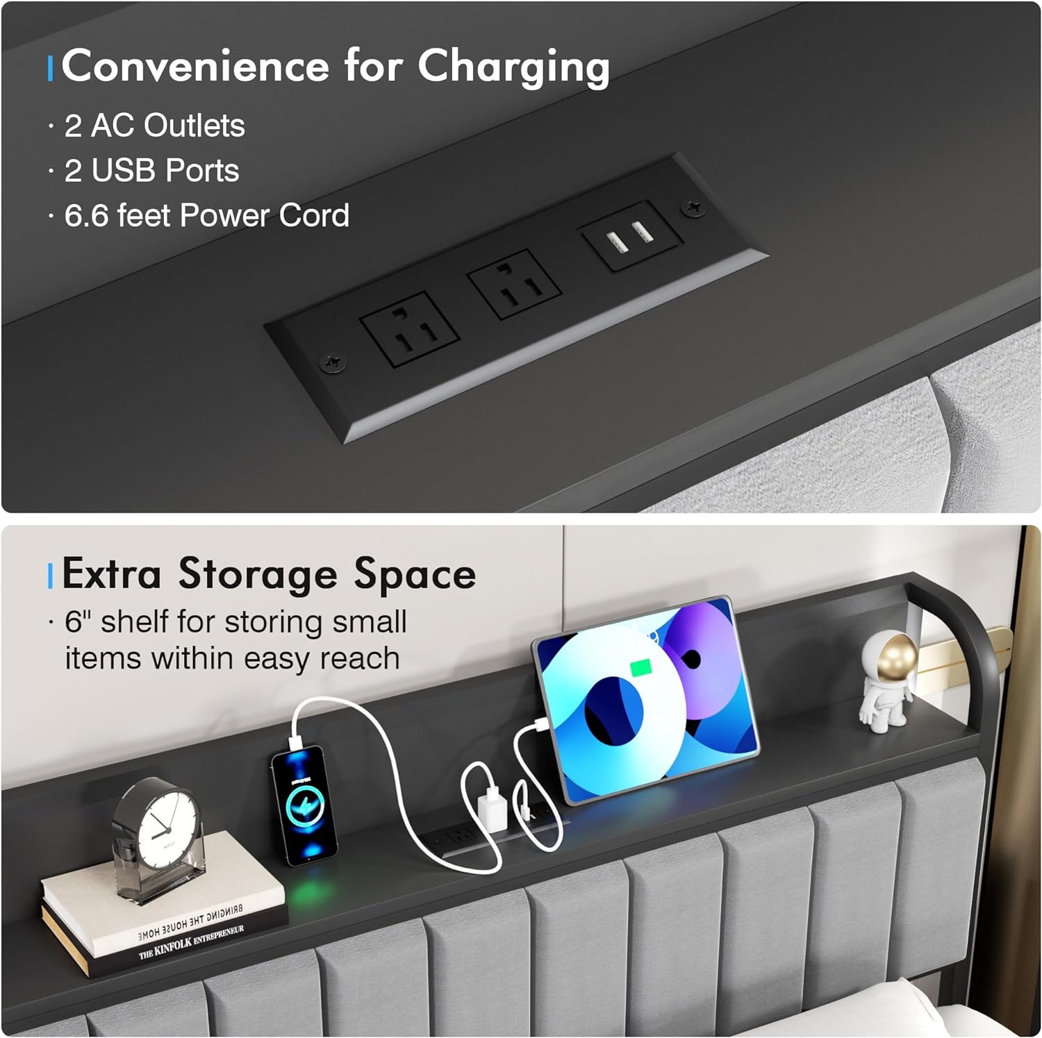 VECELO Bed Frame with Storage, Upholstered Platform Bedframe with Headboard - VECELO