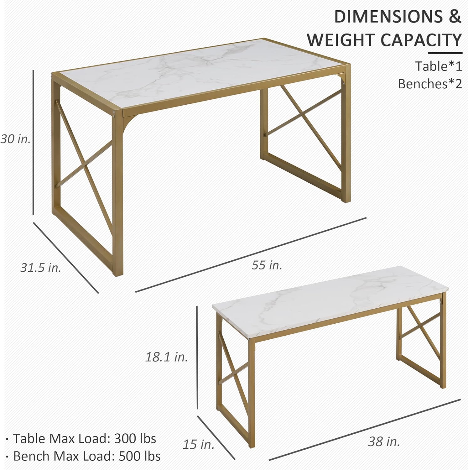 VECELO Kitchen Table with 2 Benches for 4