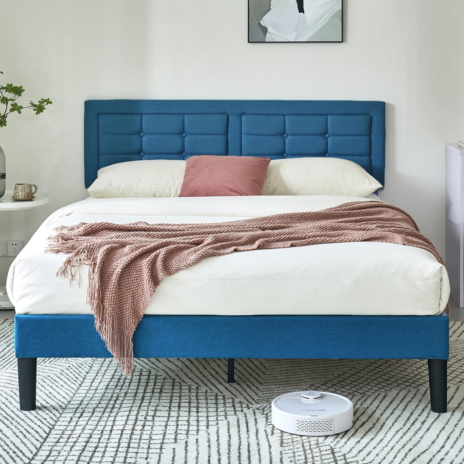 VECELO Upholstered Platform Bed Frame with Height Adjustable Headboard