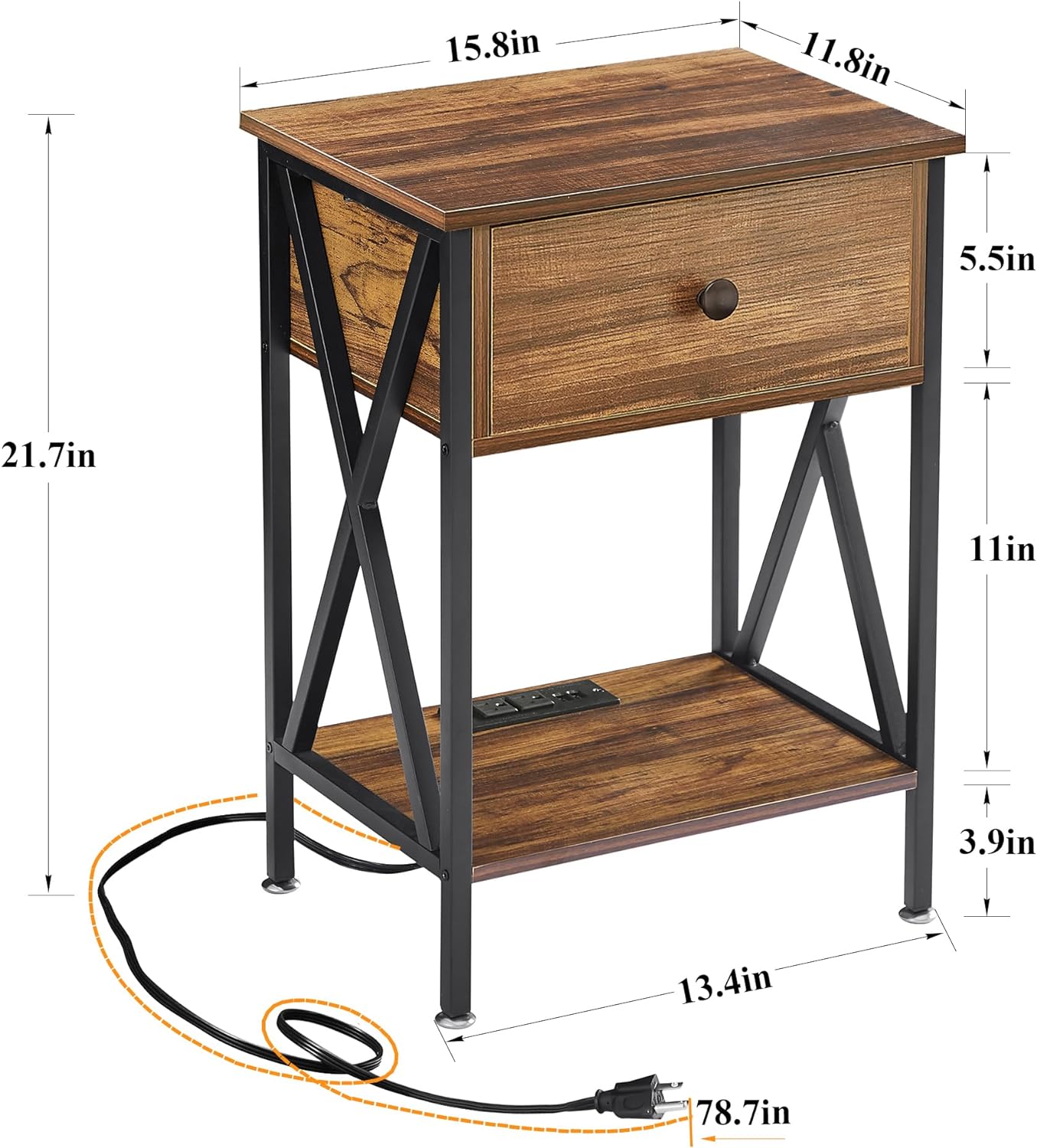 VECELO Modern Bedside End Tables with Charging Station & USB Ports, 1 Pack/2 Packs