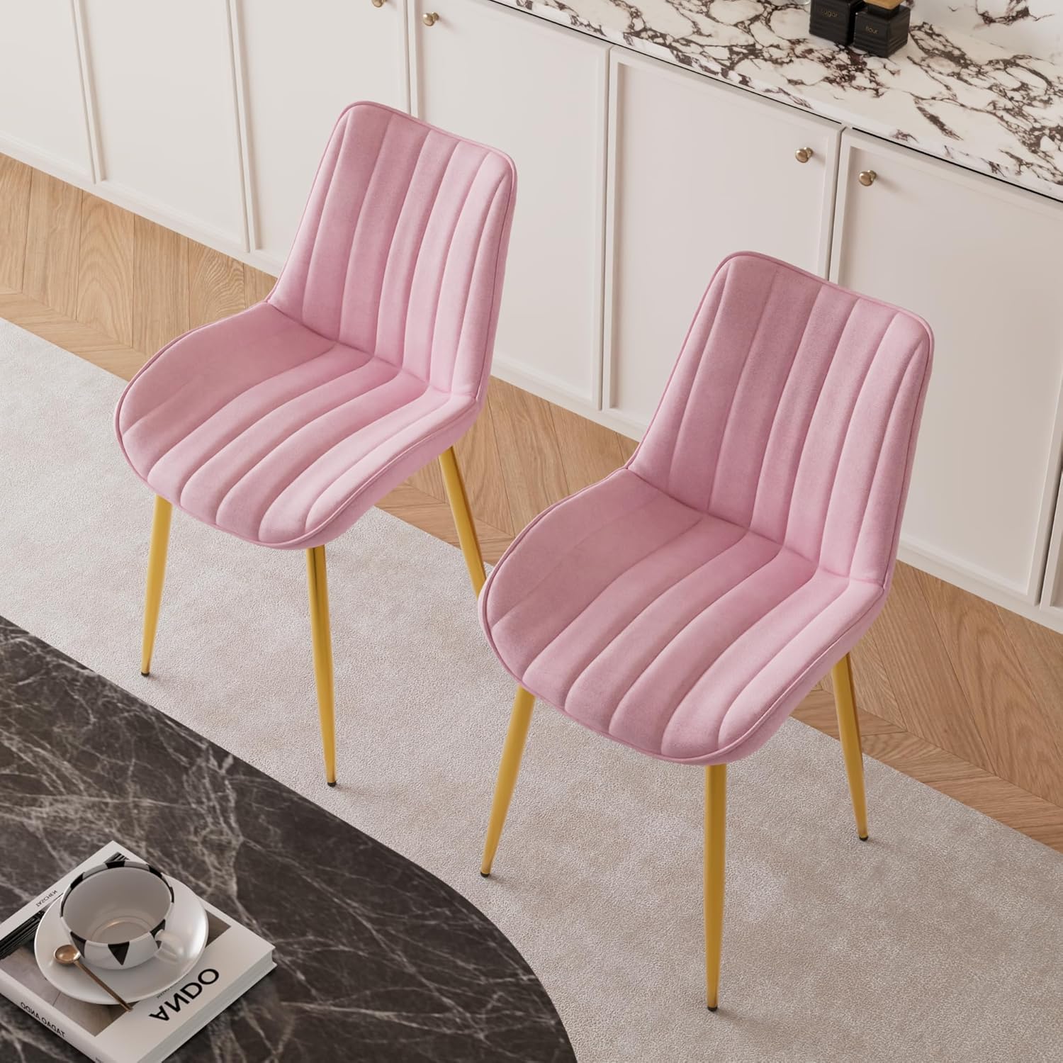 VECELO Dining Chairs Set of 2, Velvet Fabric & Metal Frame