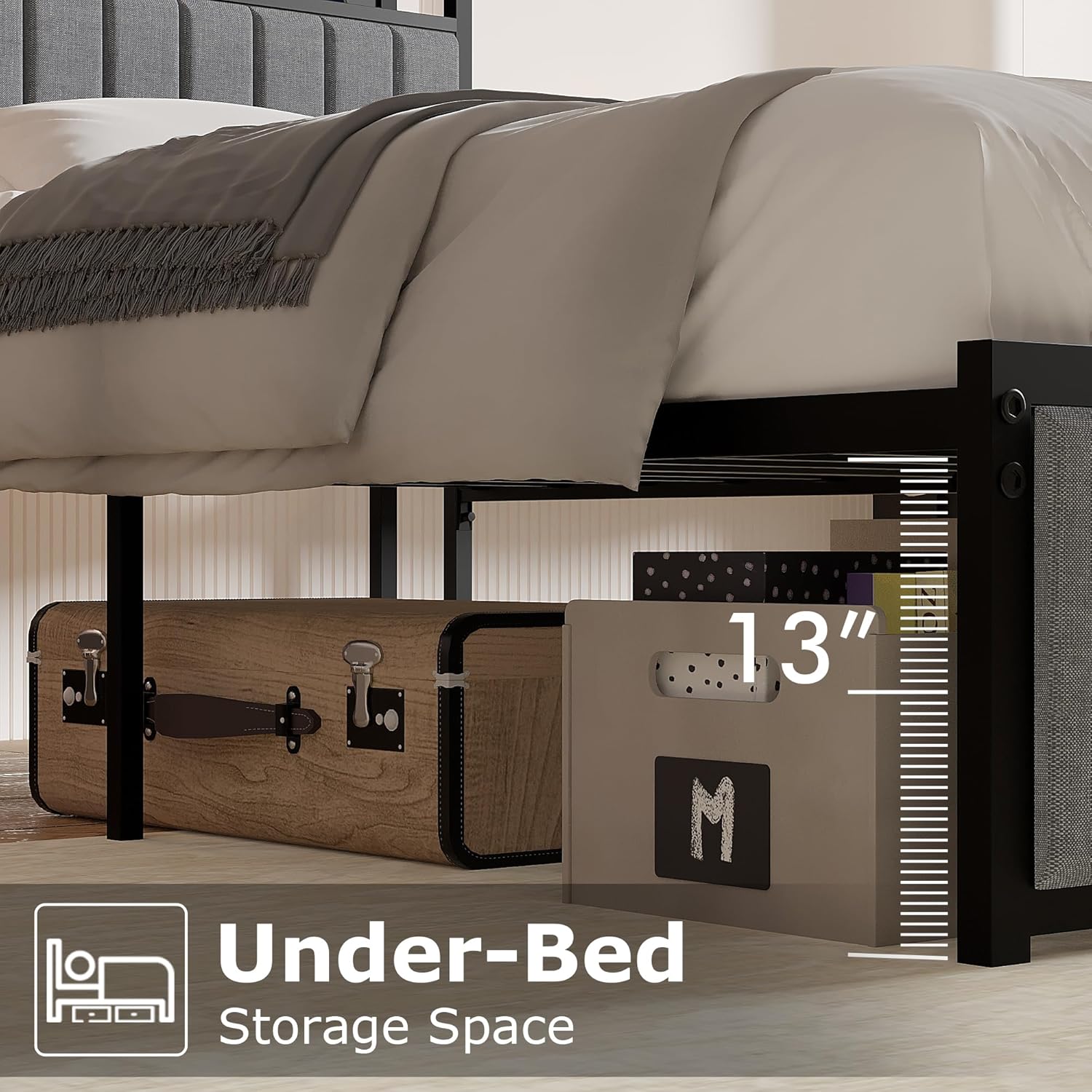 VECELO Twin Bed Frame, Storage Upholstered Headboard with Charging Station