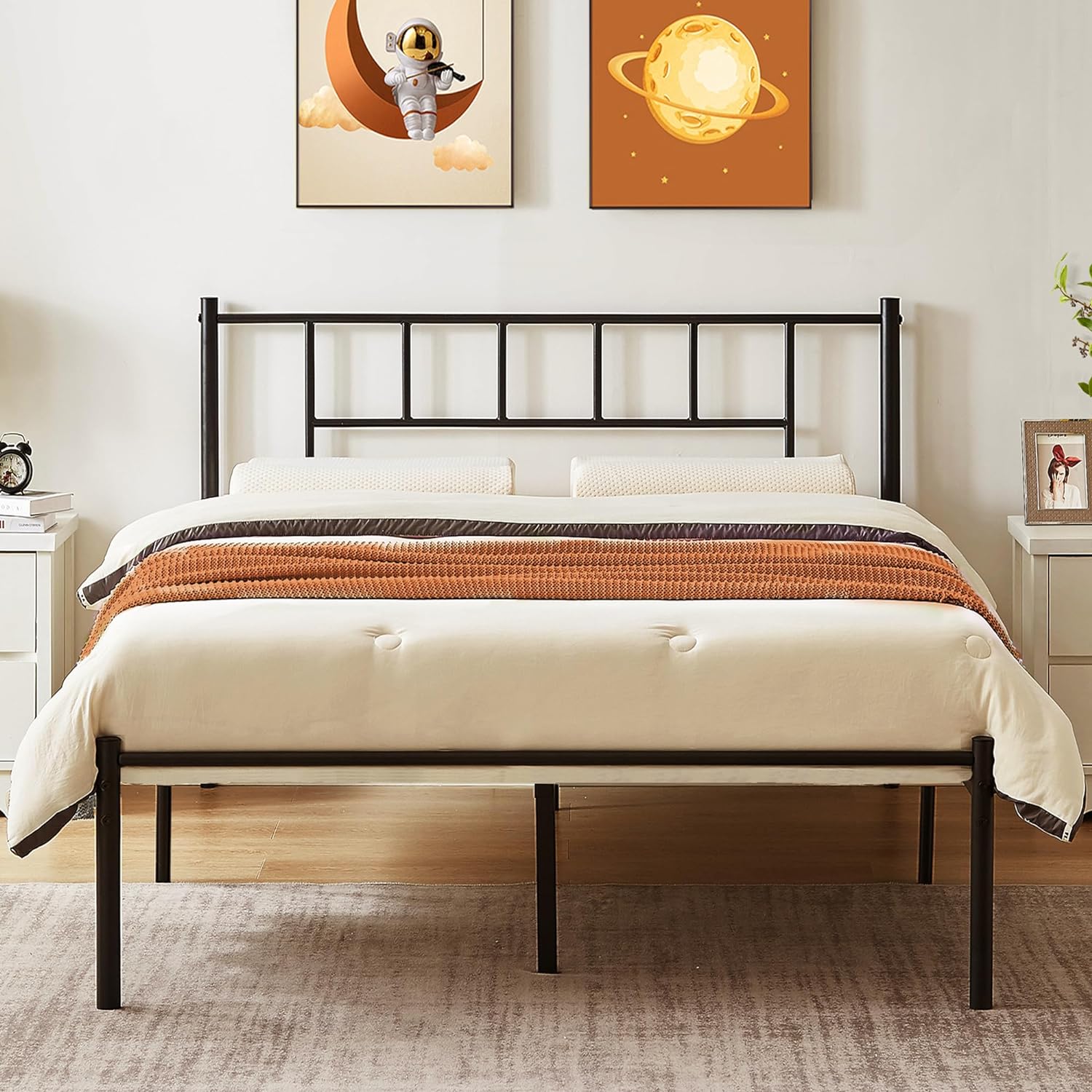 VECELO Bed Frame, 14 Inch Metal Platform with Headboard, Heavy Duty Steel Slat Support - VECELO