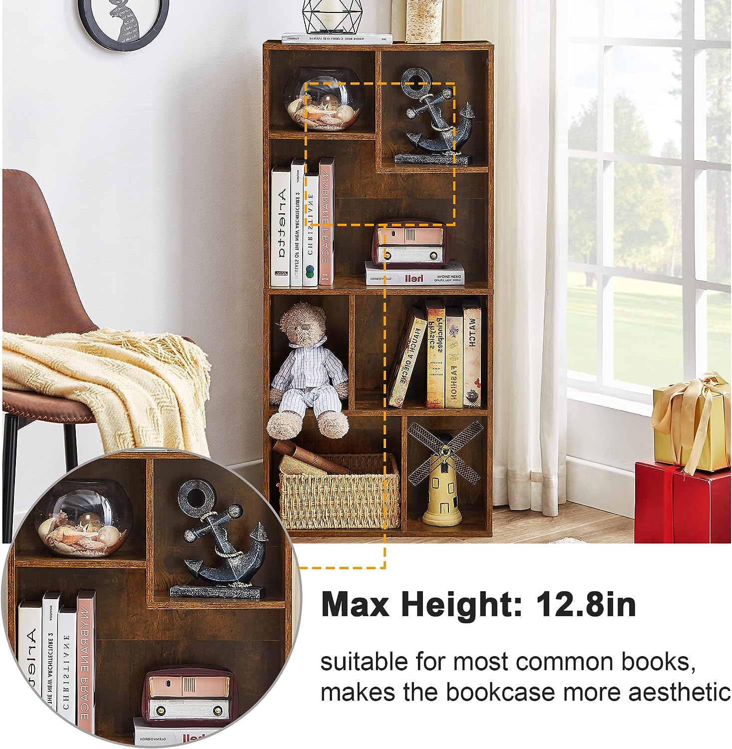 VECELO 42 Inch High Bookcase, 4-Tier Modern Storage Cabinet 7 Cubes