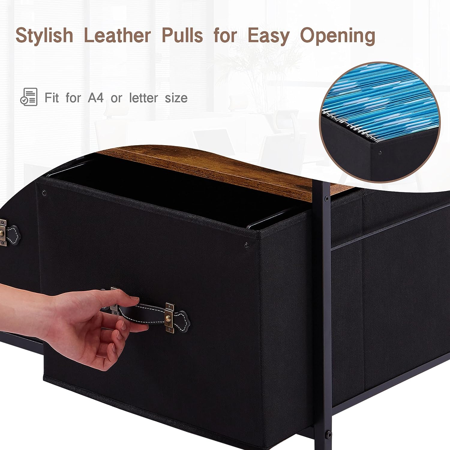 VECELO Lateral File Cabinet with 2 Big Rolling Printer Stand with 3 Open Storage Shelf