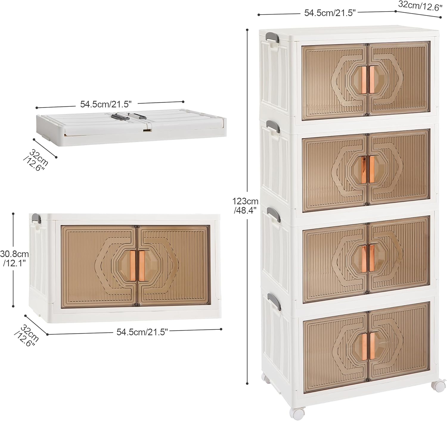 VECELO 16 Gal Stackable Storage Bins with Lid, 3/4/5 Pack Plastic Collapsible Storage Cabinet - VECELO