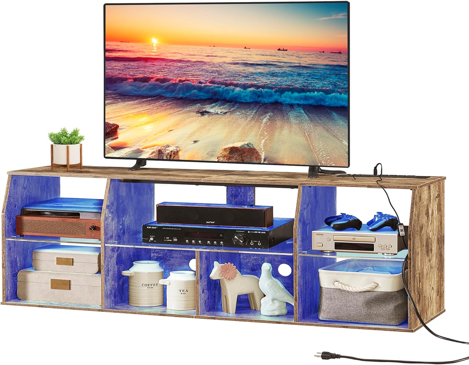  TV Stand with LED Strip & Power Outlets