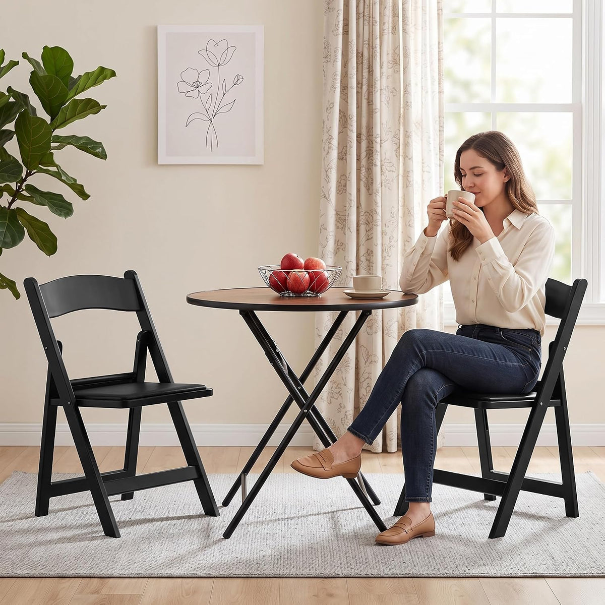 VECELO Folding Chair with Padded Seat Foldable Resin Dining Chairs for Indoor Outdoor Use