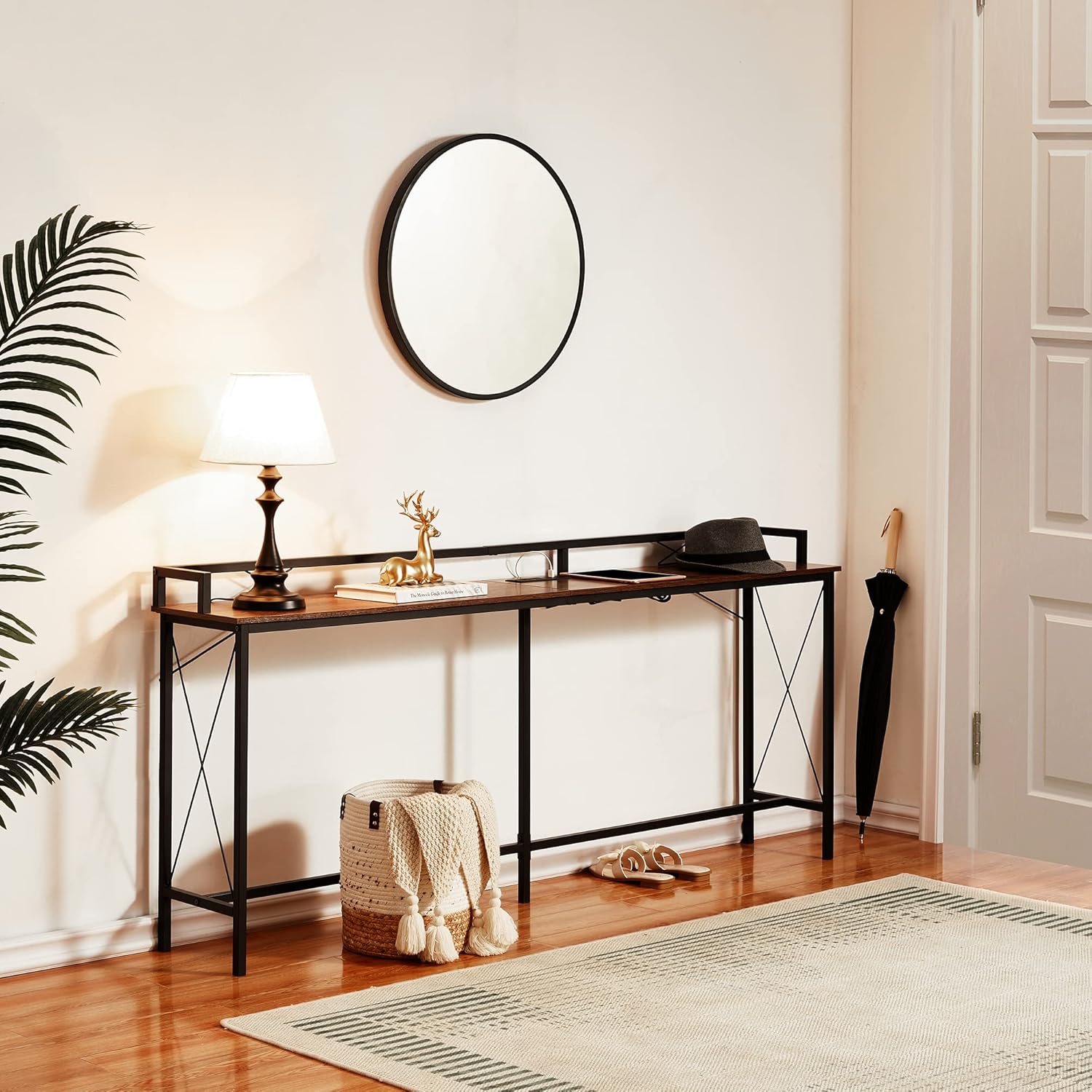 VECELO 71 Inch Console Table with 2 Outlet and 2 USB Ports