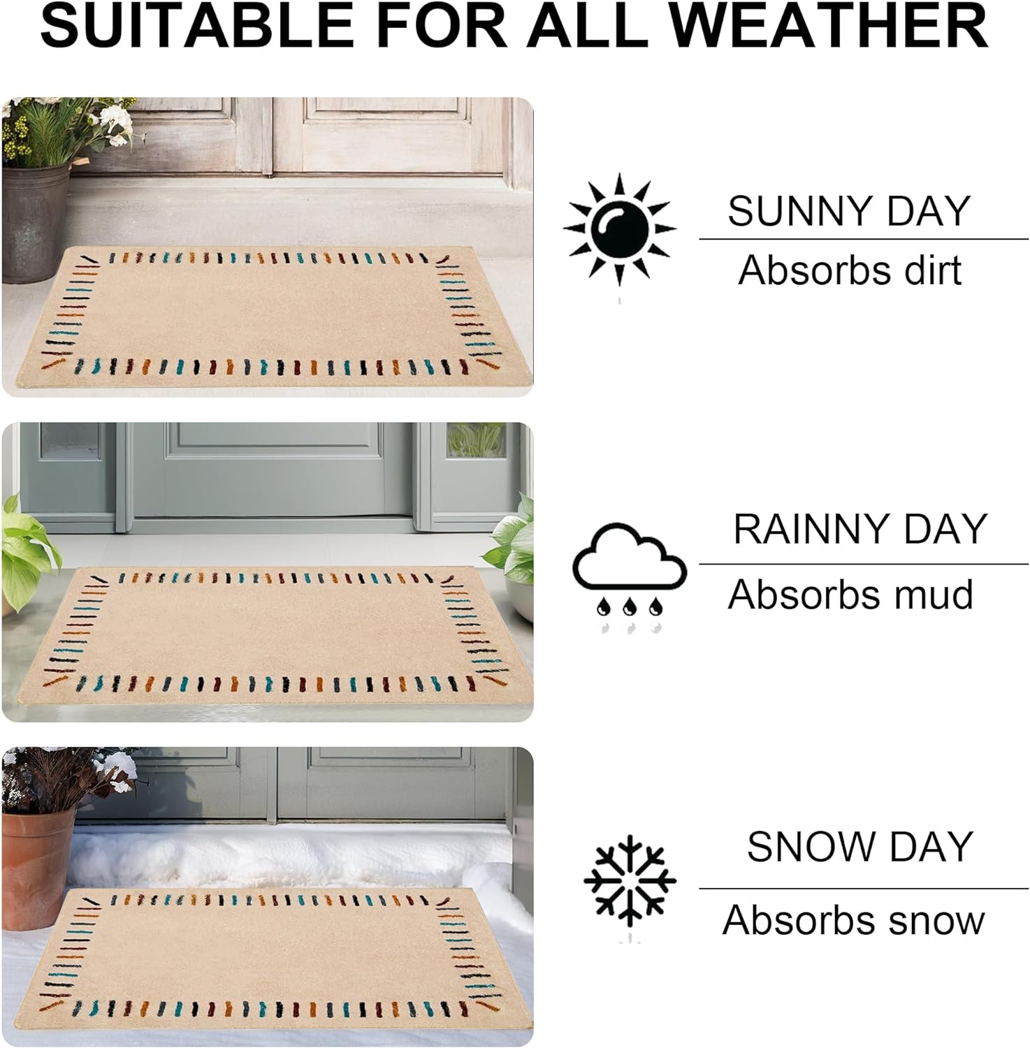 VECELO Outdoor Front Door Mat Outside Entrance, Low-Profile Welcome Mat