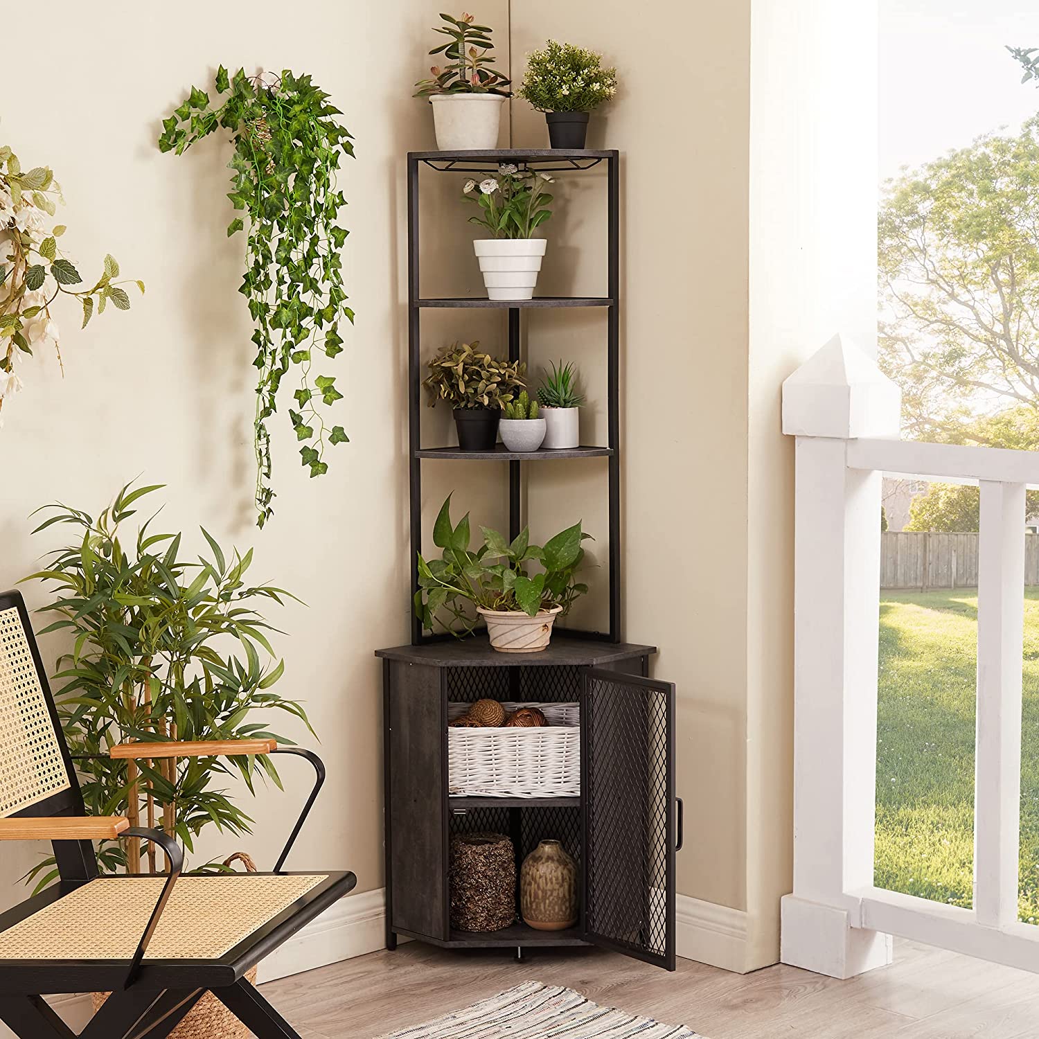 VECELO Corner Cabinet, Tall Storage Shelf Bookshelf Display Shelves Rack - VECELO