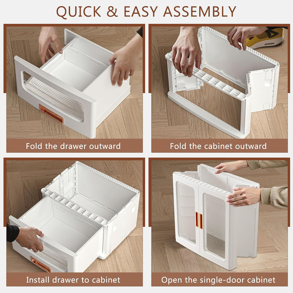 VECELO 226QT Stackable Storage Bins with Lids, Large Collapsible Storage Bins with Drawer and Movable Wheels