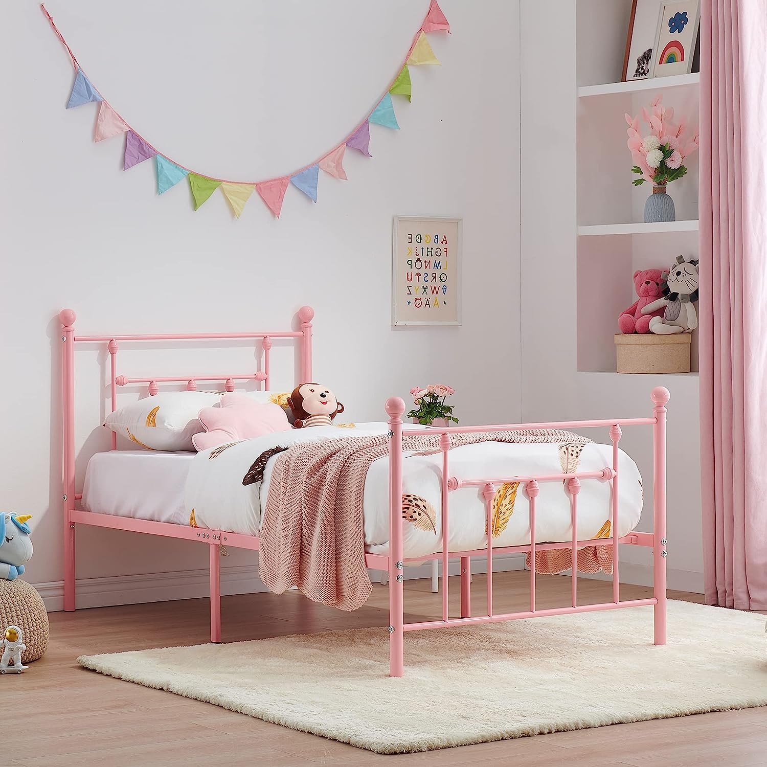 VECELO Twin Size Metal Platform Bed Frame for Girls Kids