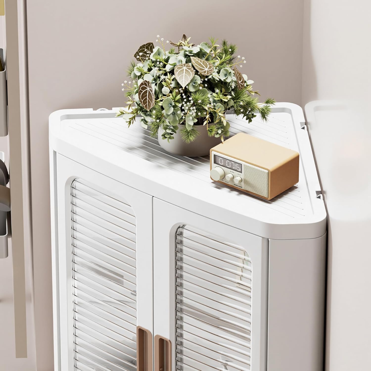 VECELO 3-Tier Tall Corner Cabinet with Doors & Adjustable Shelves