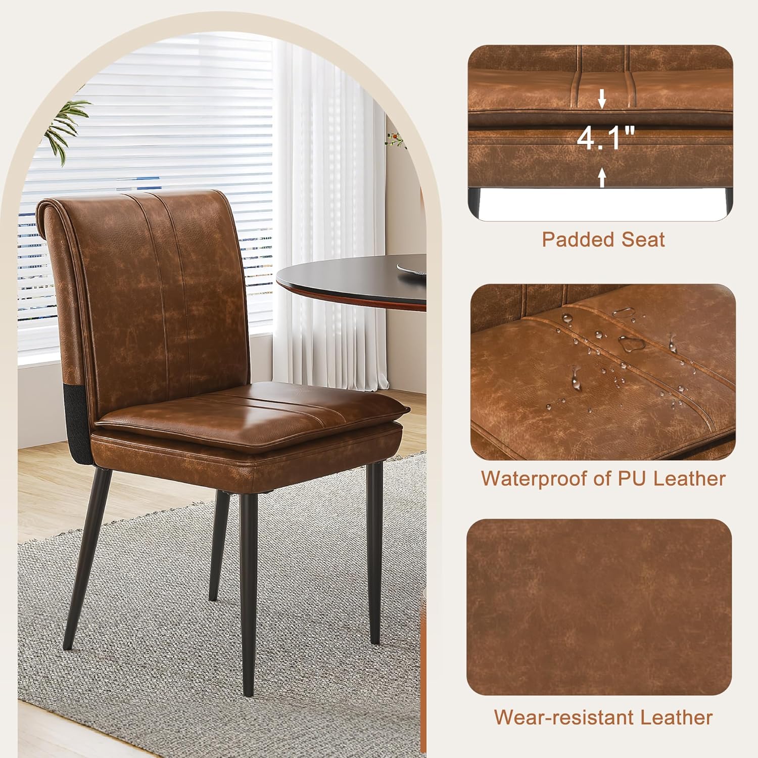 VECELO Upholstered PU Dining Chairs Set of 6