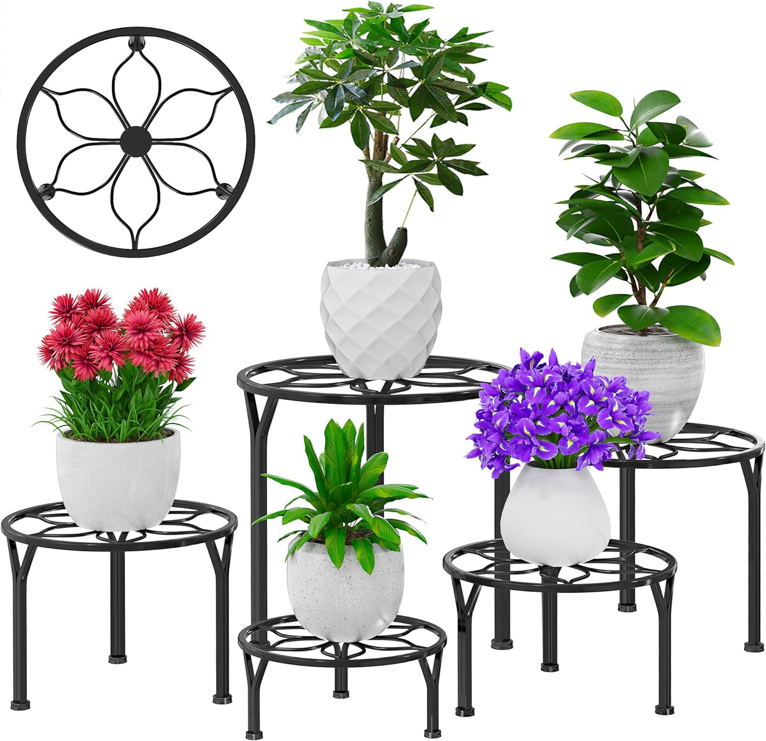 5 plant pot VECELO 5-Pack Metal Plant Stands for Indoor Plants