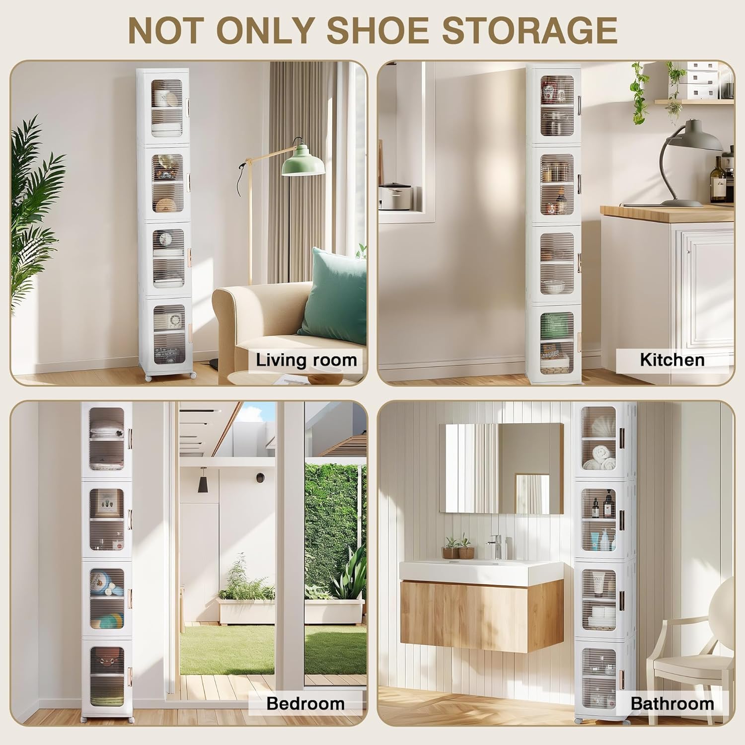 VECELO 4-Tier Tall Narrow Storage Cabinet with Movable Wheels - VECELO