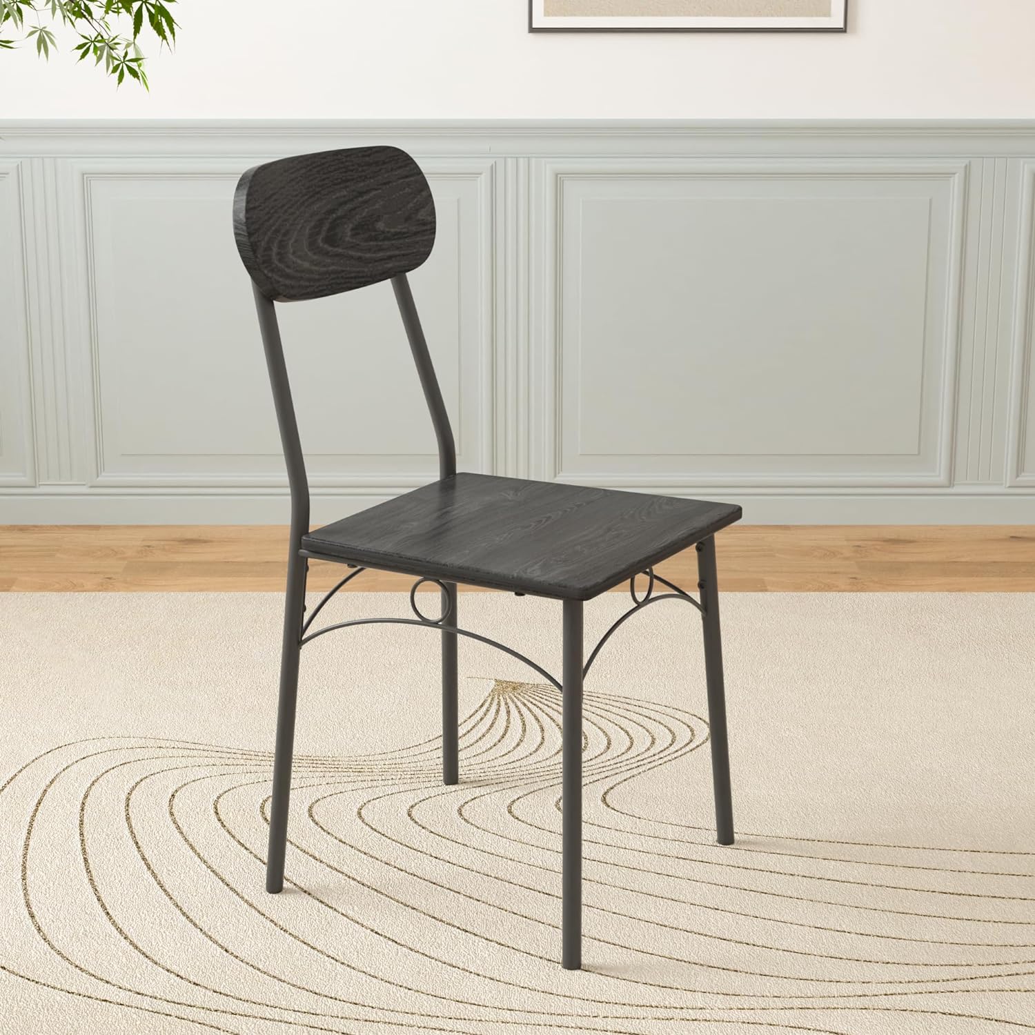 VECELO Farmhouse Style 5 Piece Dining Table Set Metal and Wood Rectangular Table with 4 Chairs - VECELO