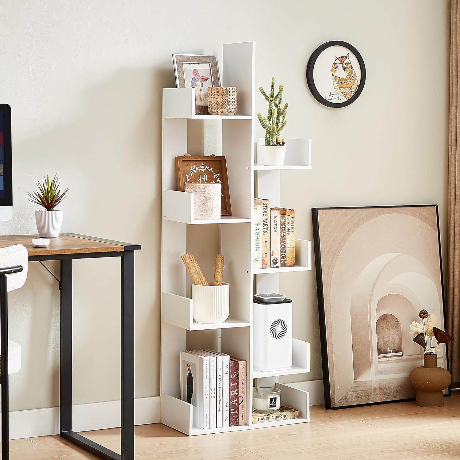 VECELO Tree Bookshelf, Geometric 8 Shelf Tree Bookcase Wood Bookshelves Display