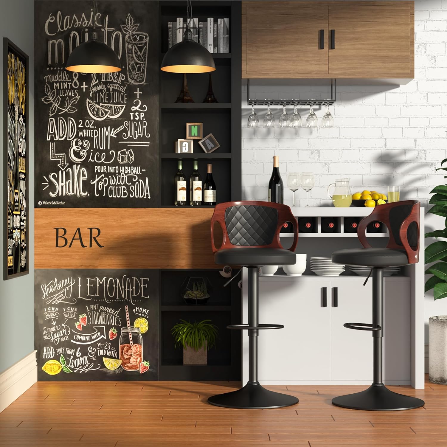 VECELO Bar Stool Set of 2, Counter Height Stools with Bentwood Back - VECELO