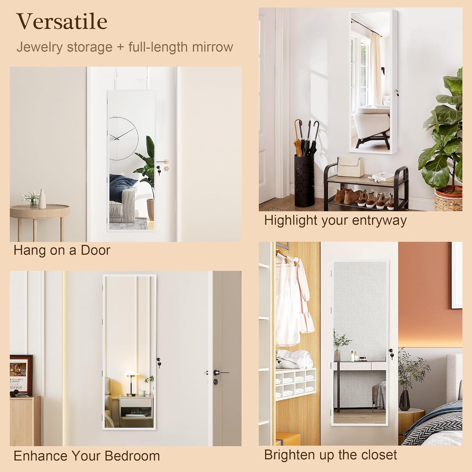 VECELO LED Mirror Jewelry Cabinet